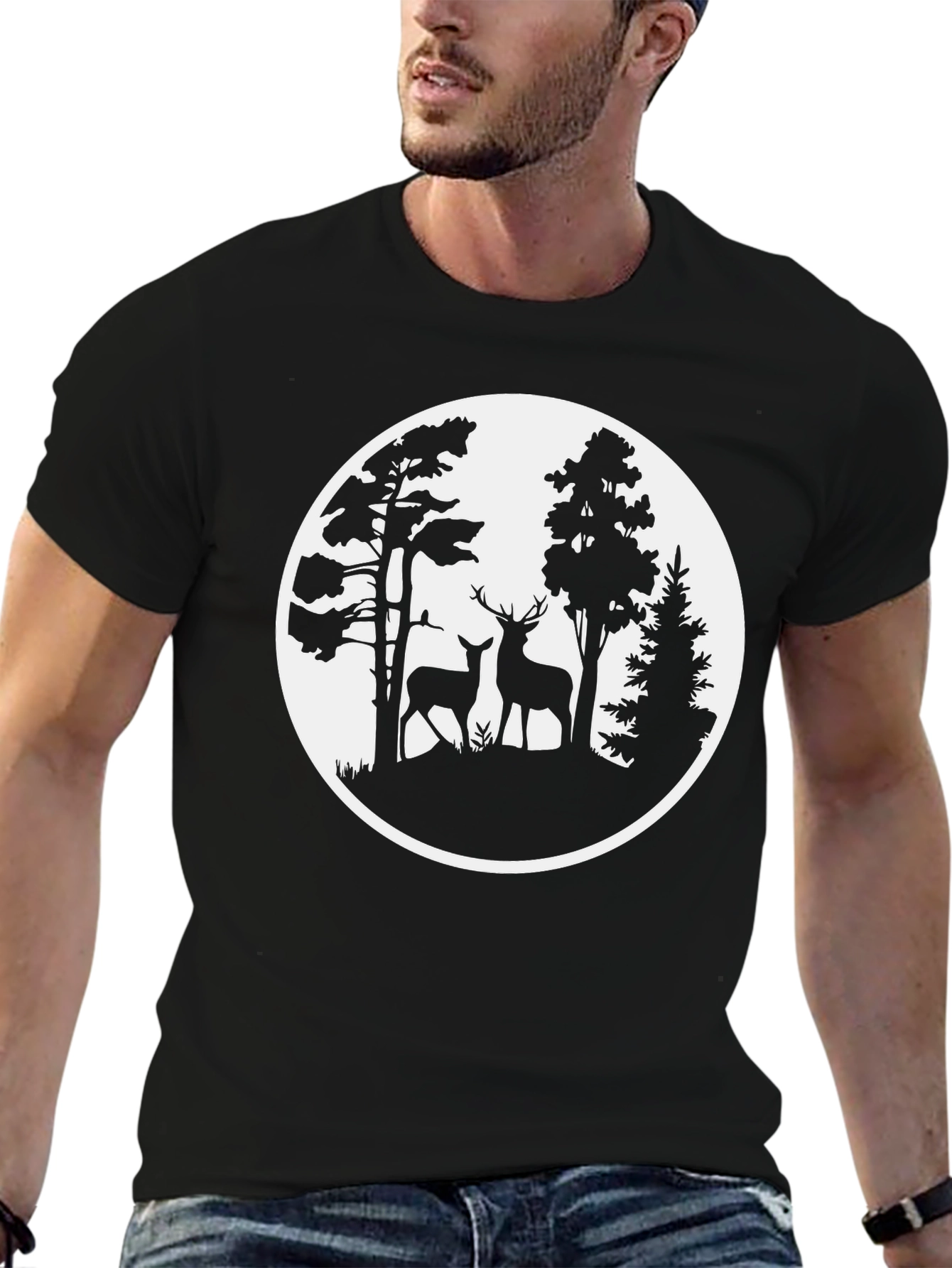Black Nature Deer Graphic T-Shirt - Black view 6