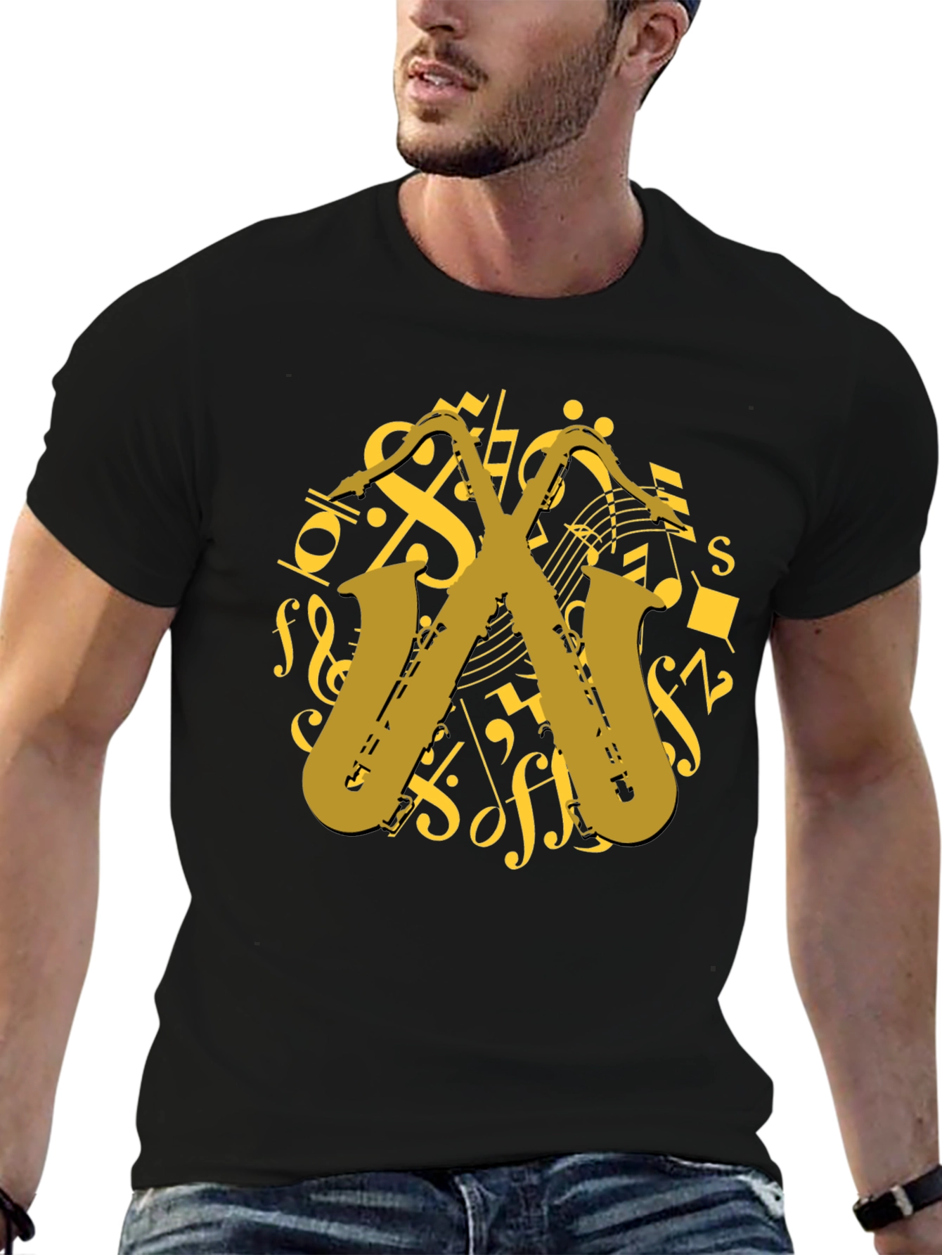 Black Saxophone Music T-Shirt - Musician Gift view 6