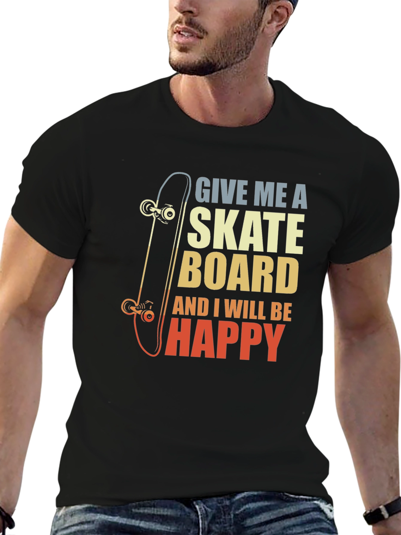 Black Skateboard Lover Graphic Tee - "Give Me A Skateboard" view 6