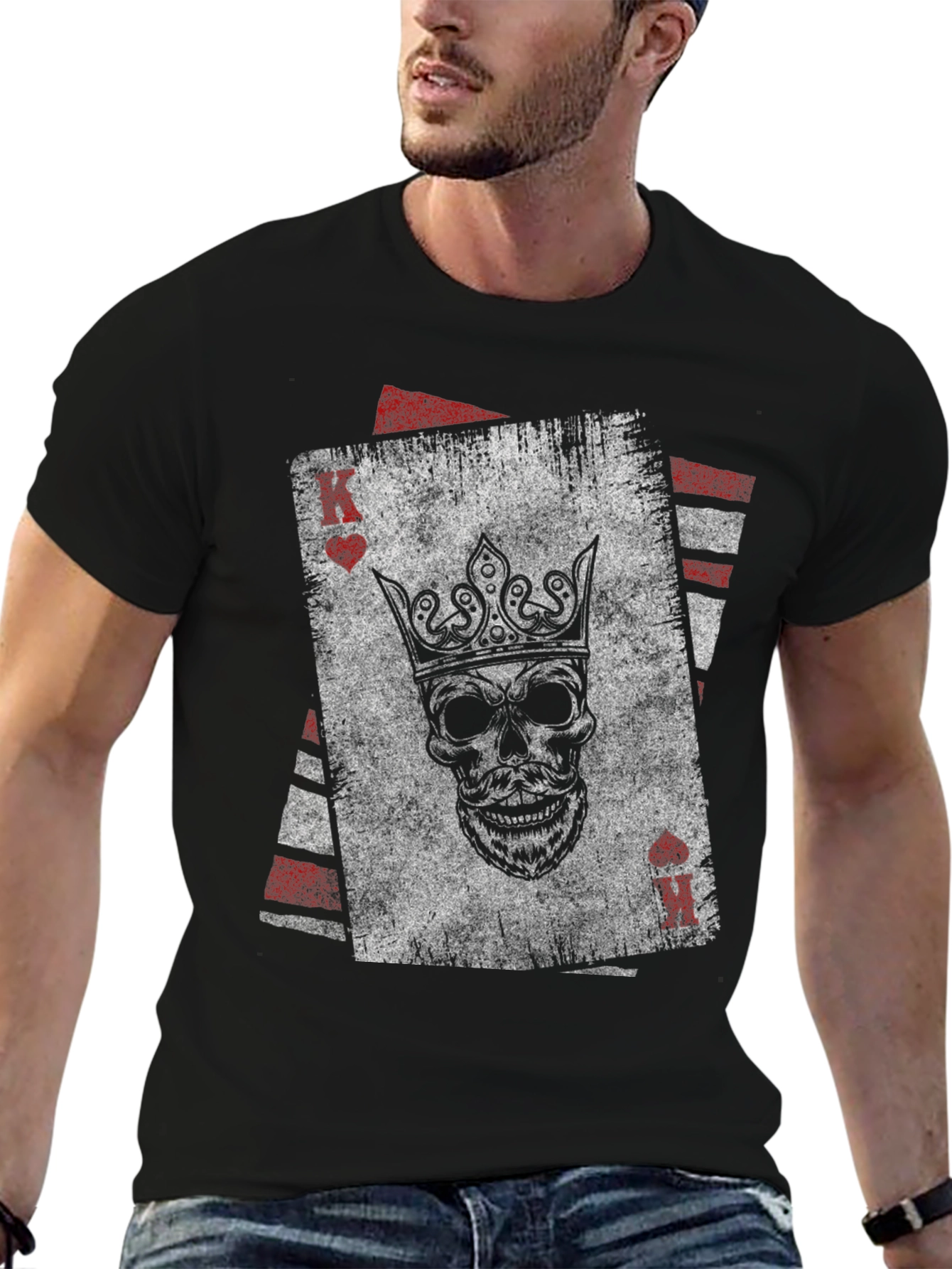 Black King of Hearts Skull Graphic T-Shirt view 6