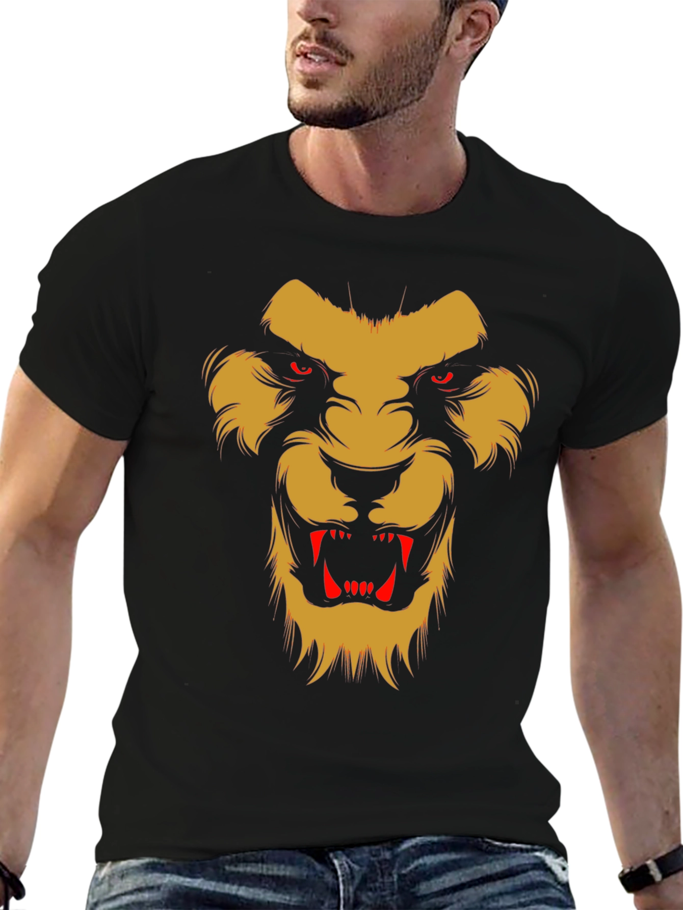 Black Fearsome Lion Graphic Black T-Shirt view 6