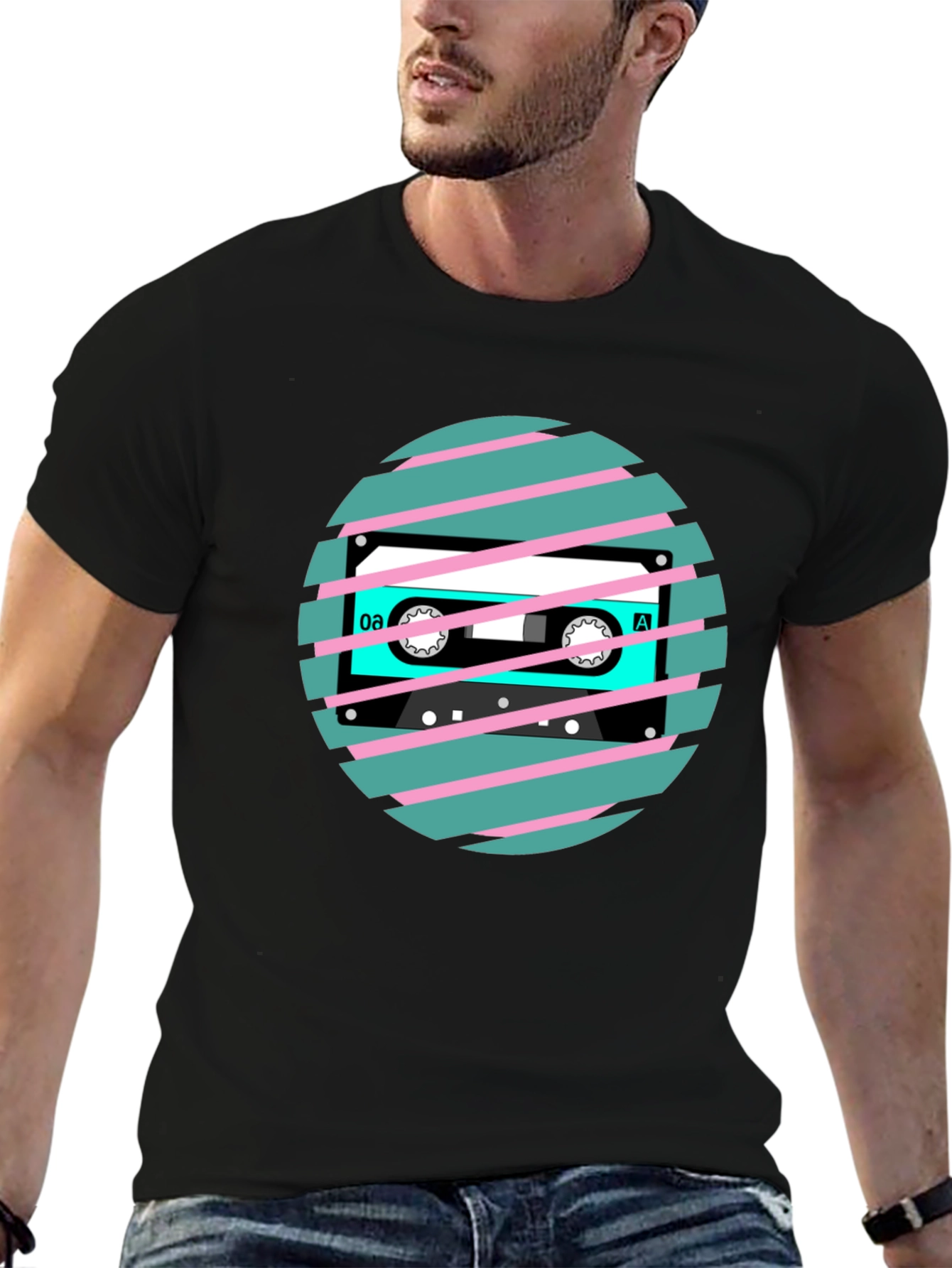Black Retro Cassette Tape Graphic T-Shirt view 6