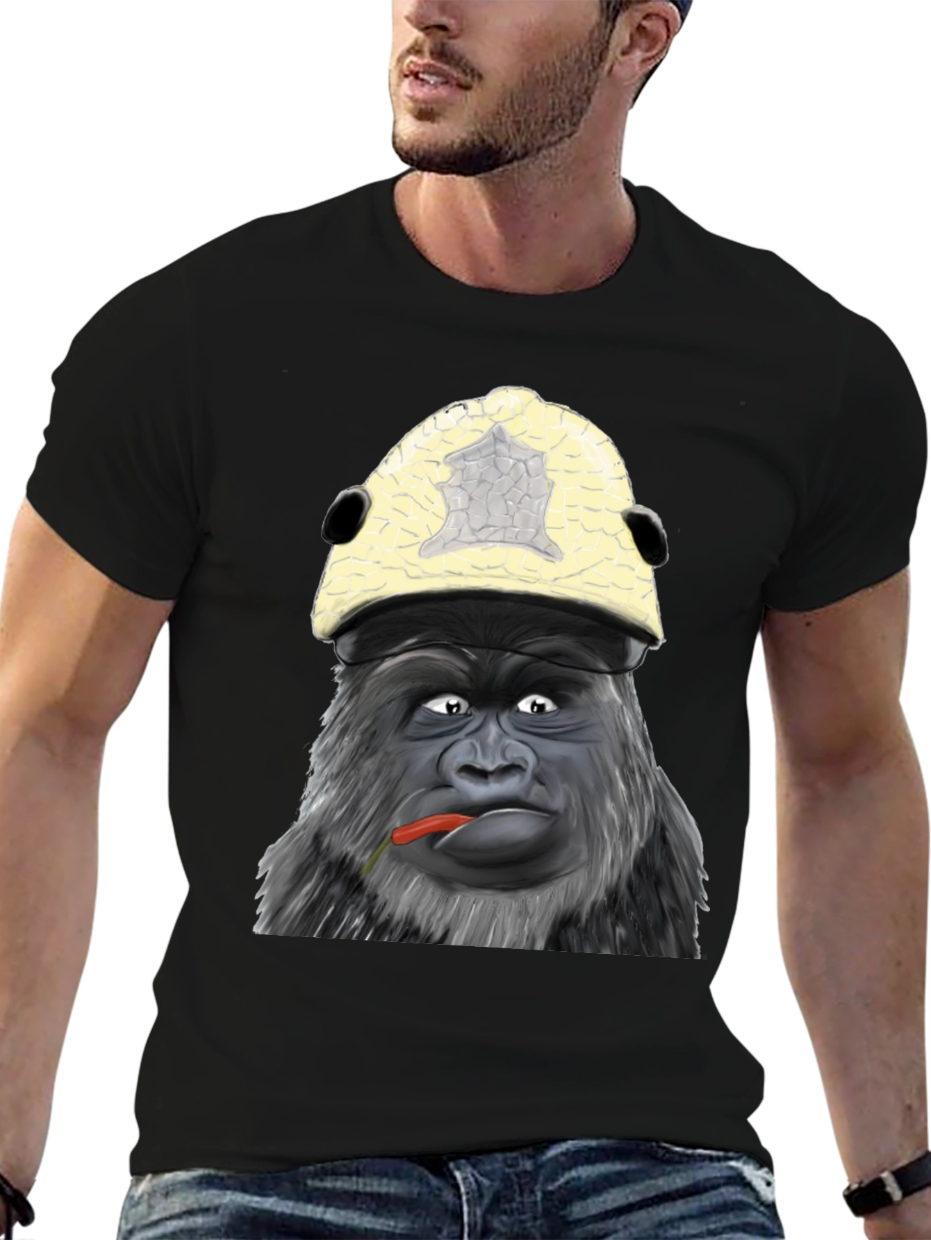 Black Funny Gorilla Graphic Tee - Unique Ape Design Shirt view 6