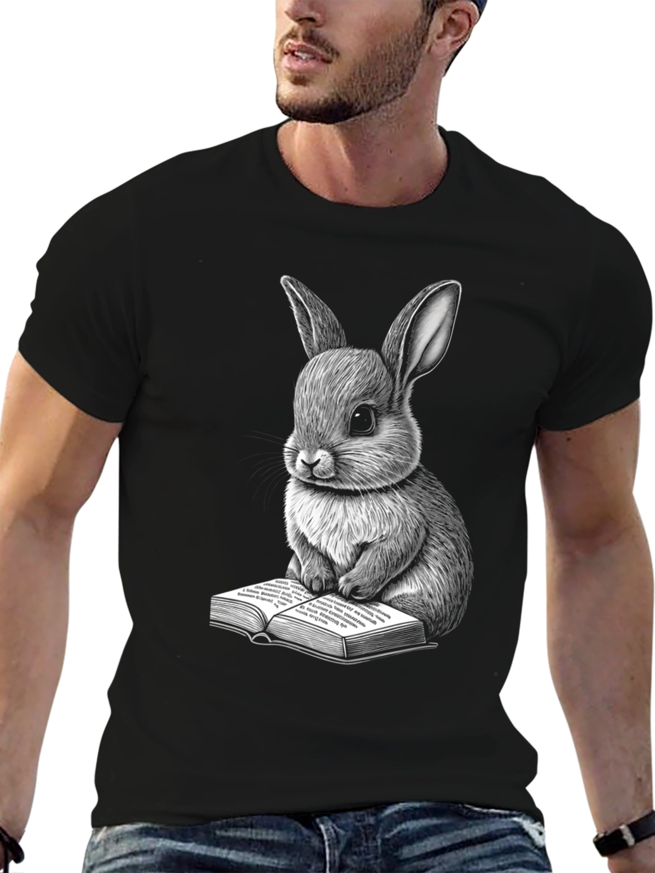 Black Rabbit Reading Book Graphic Tee view 6