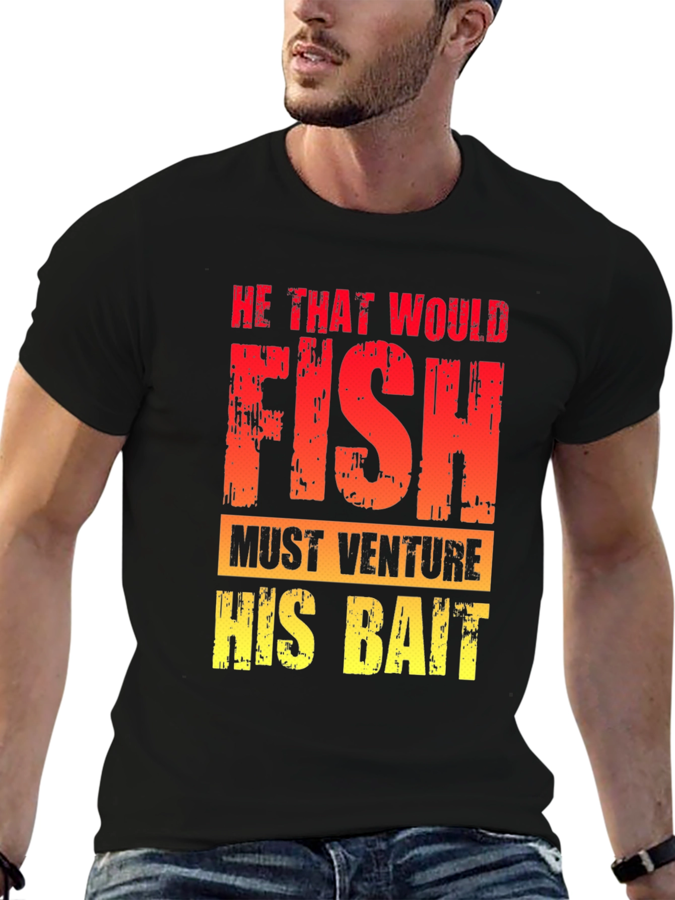 Black He That Would Fish T-Shirt - Fishing Quote Tee view 6