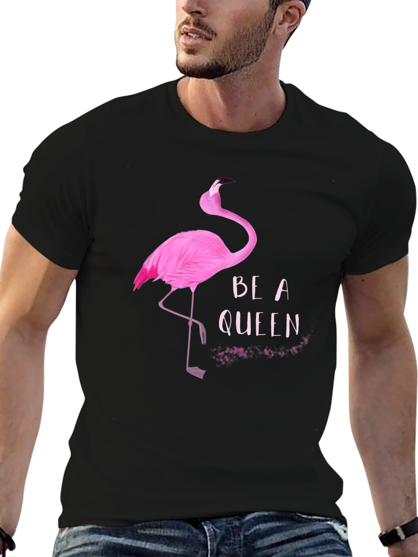 Black Be a Queen Flamingo Graphic T-Shirt view 6
