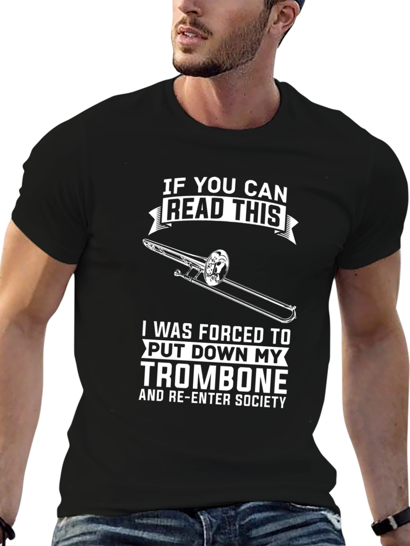 Black Trombone Musician Humor T-Shirt - Read This! view 6