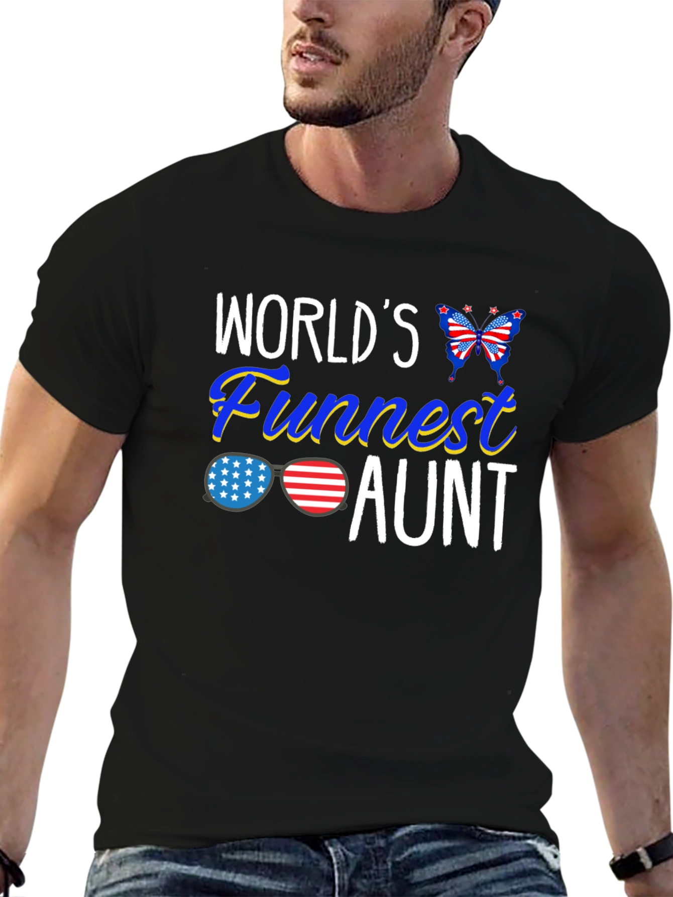 Black World's Funnest Aunt Patriotic T-Shirt view 6