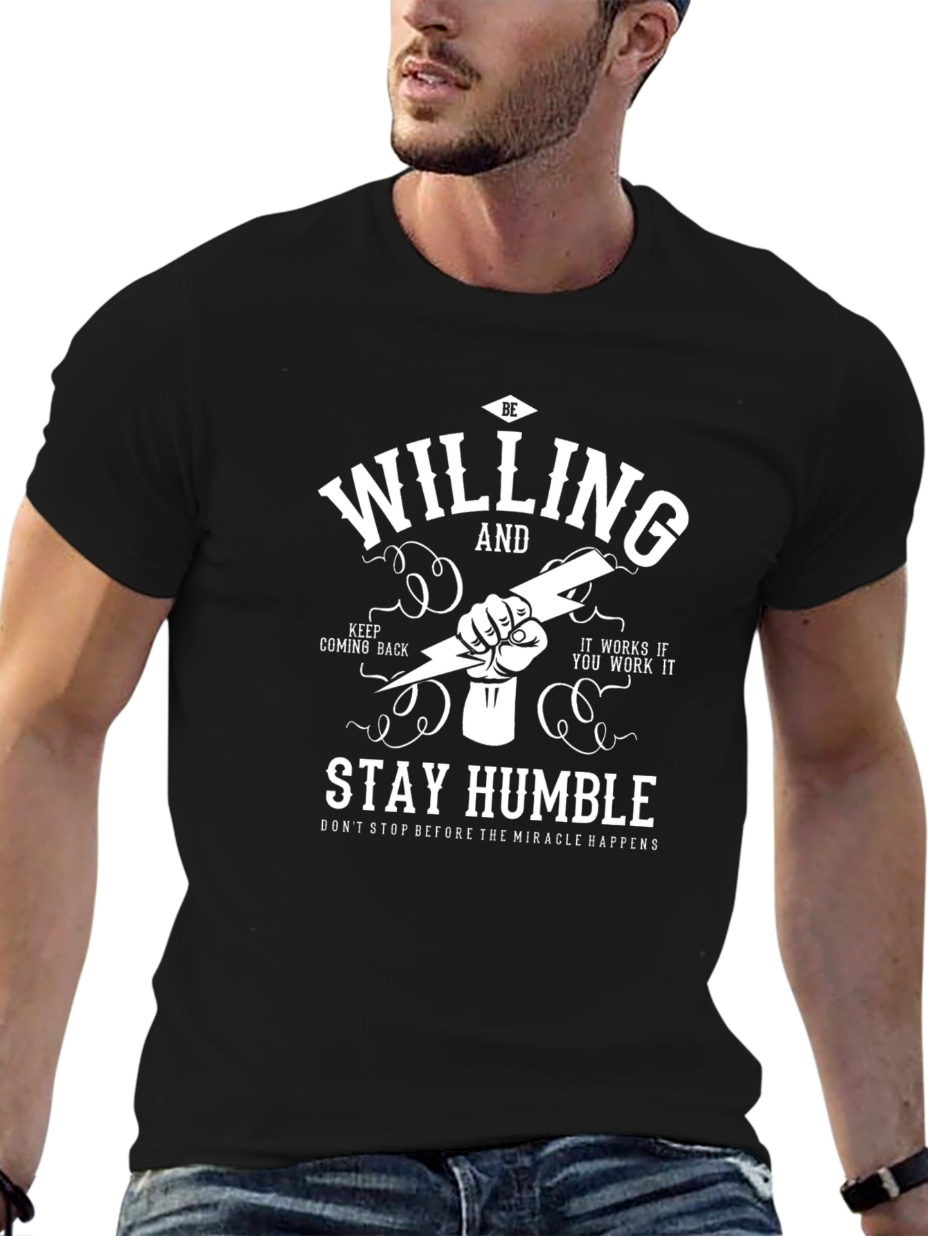 Black Be Willing and Stay Humble Graphic T-Shirt view 6