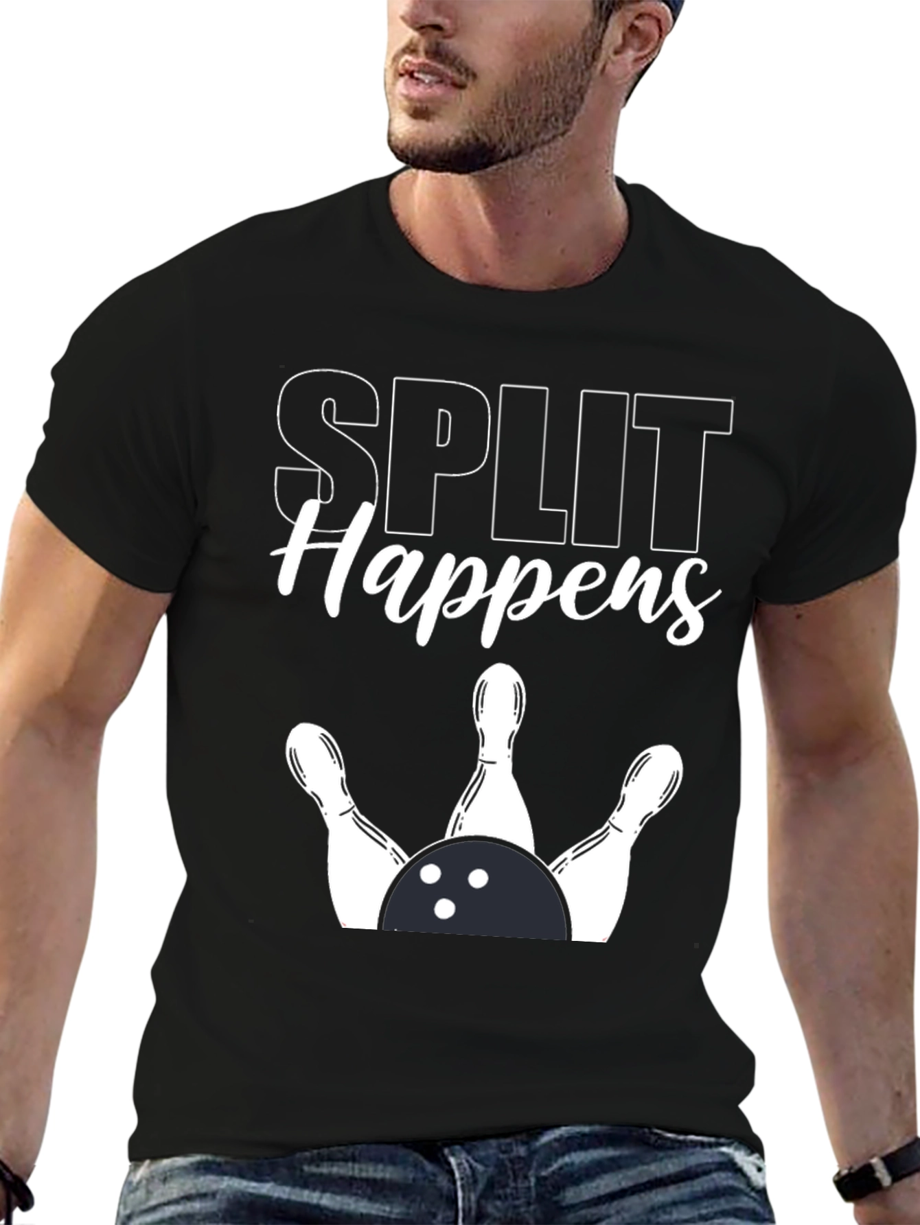 Black Split Happens Bowling T-Shirt - Black Graphic Tee view 6
