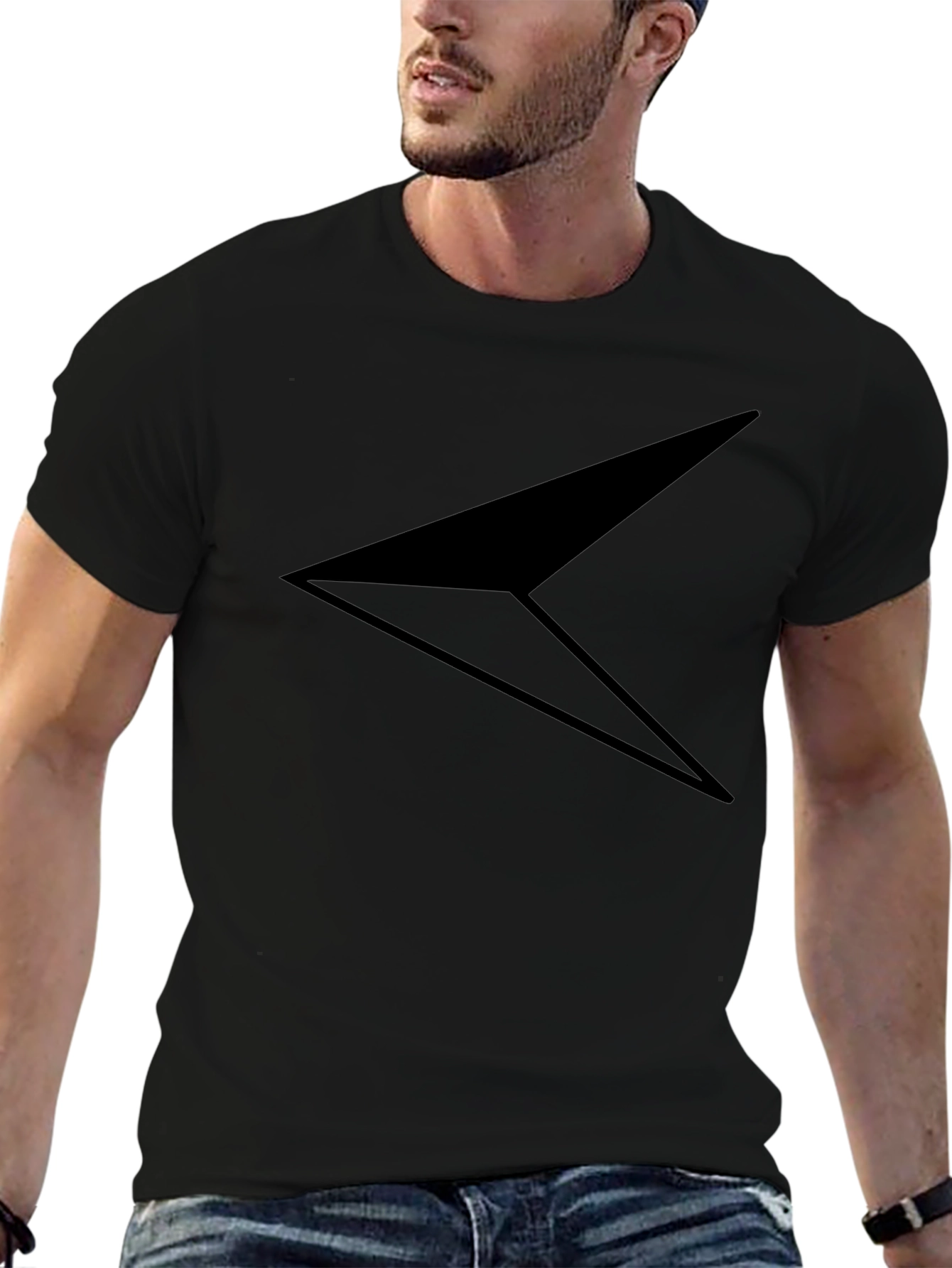 Stylish Black T-Shirt with Geometric Arrow Design - 6
