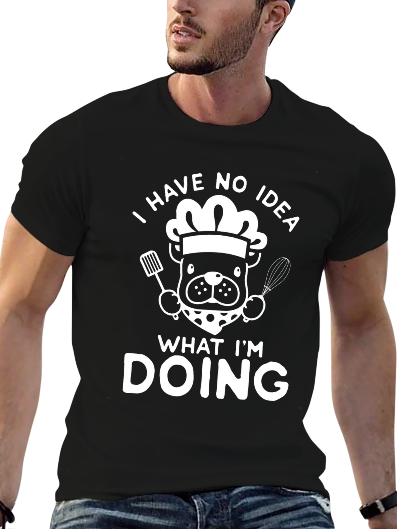 Black Funny "I Have No Idea" Chef Dog T-Shirt view 6