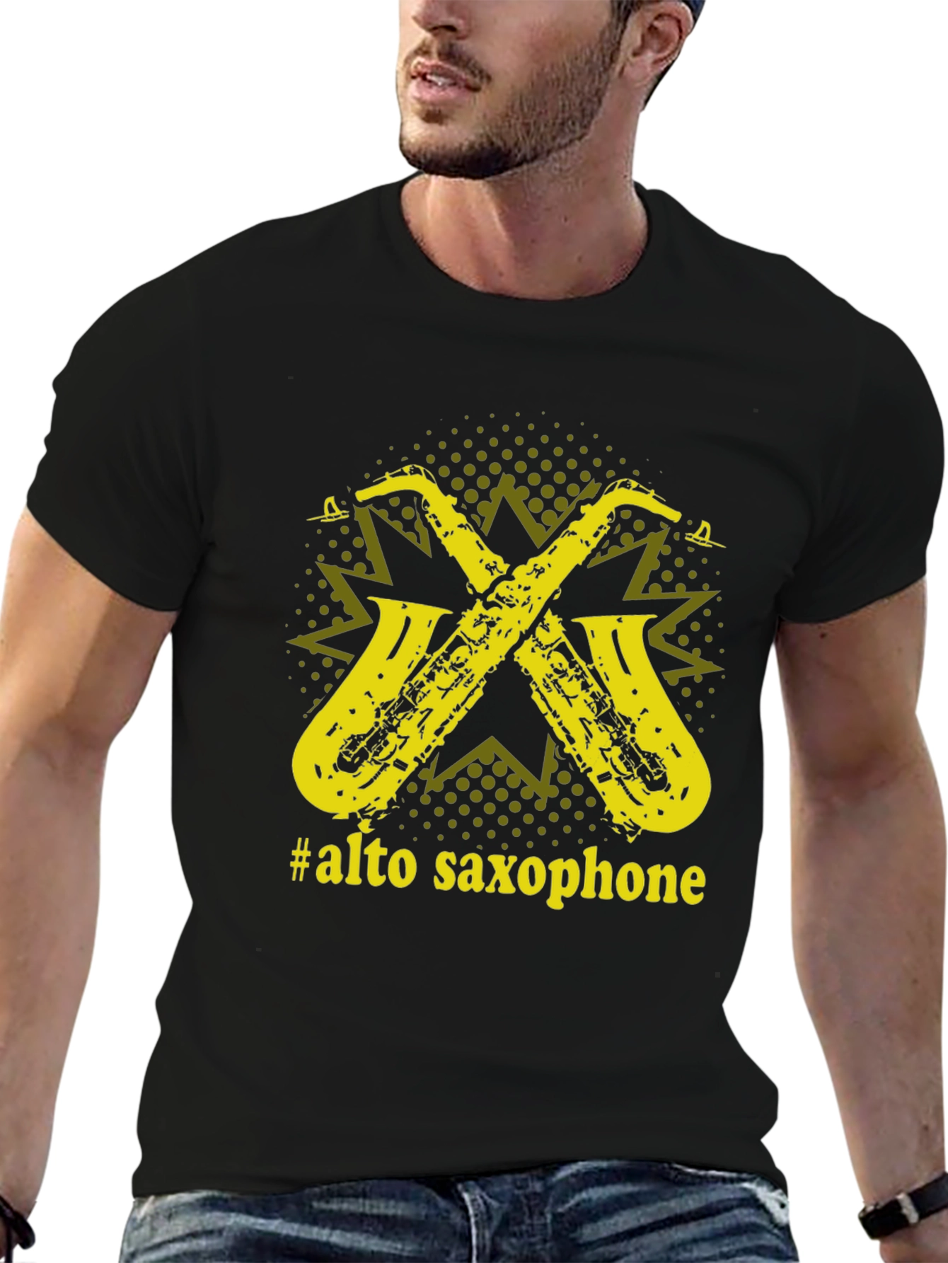 Black Alto Saxophone Graphic Tee - Music Lover T-Shirt view 6