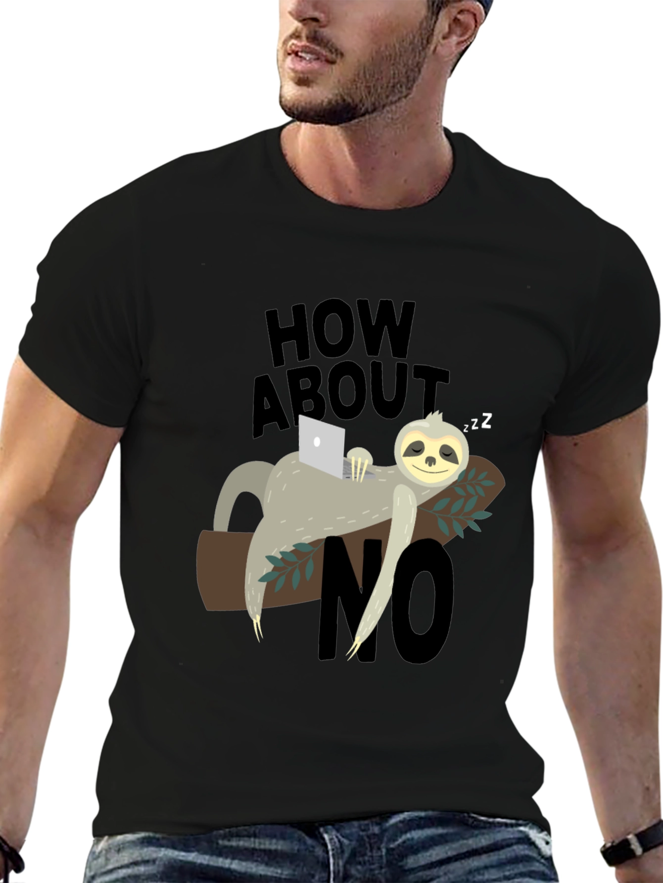 Black Lazy Sloth 'How About No' Graphic T-Shirt view 6