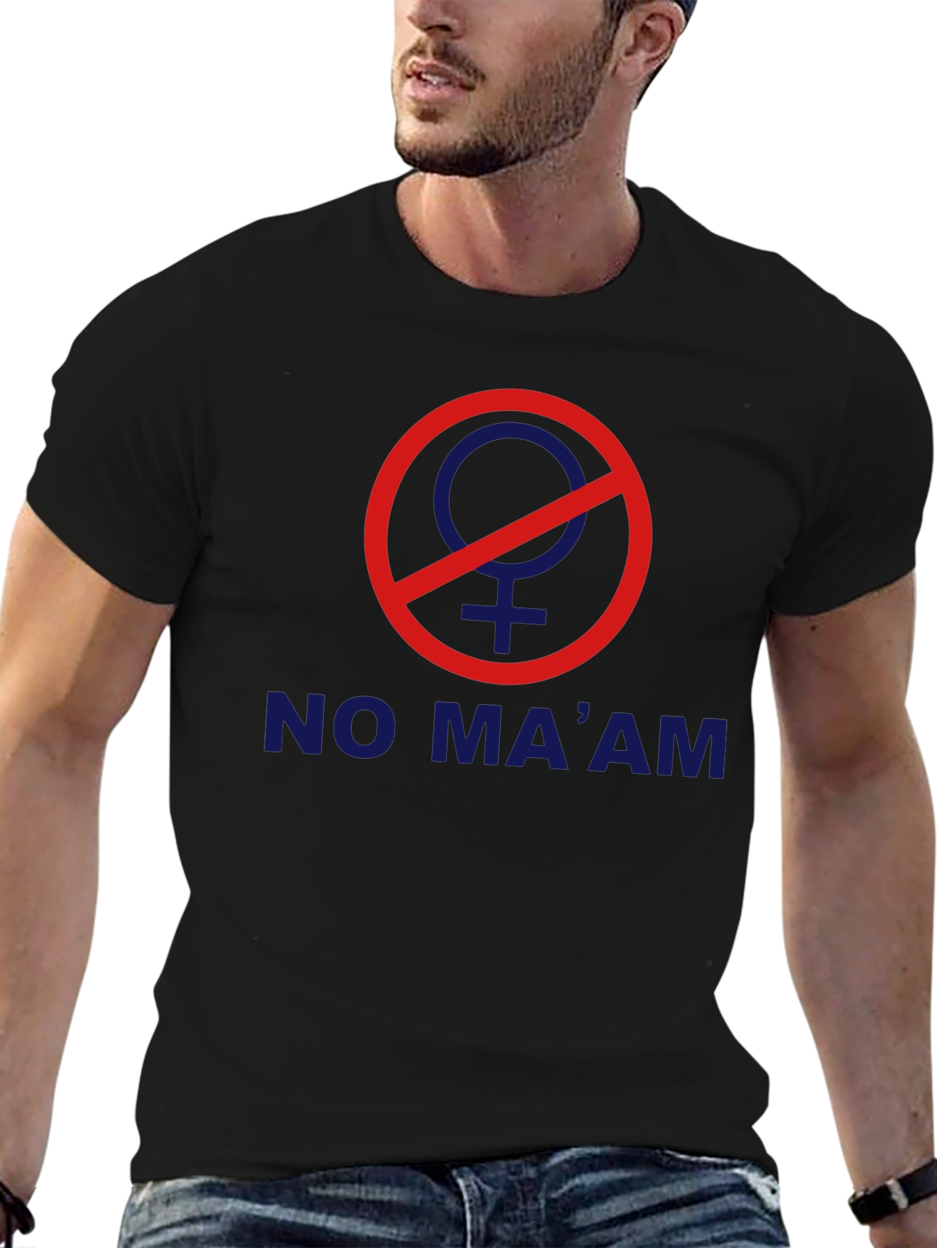 Black No Ma'am T-Shirt - Novelty Graphic Tee view 6