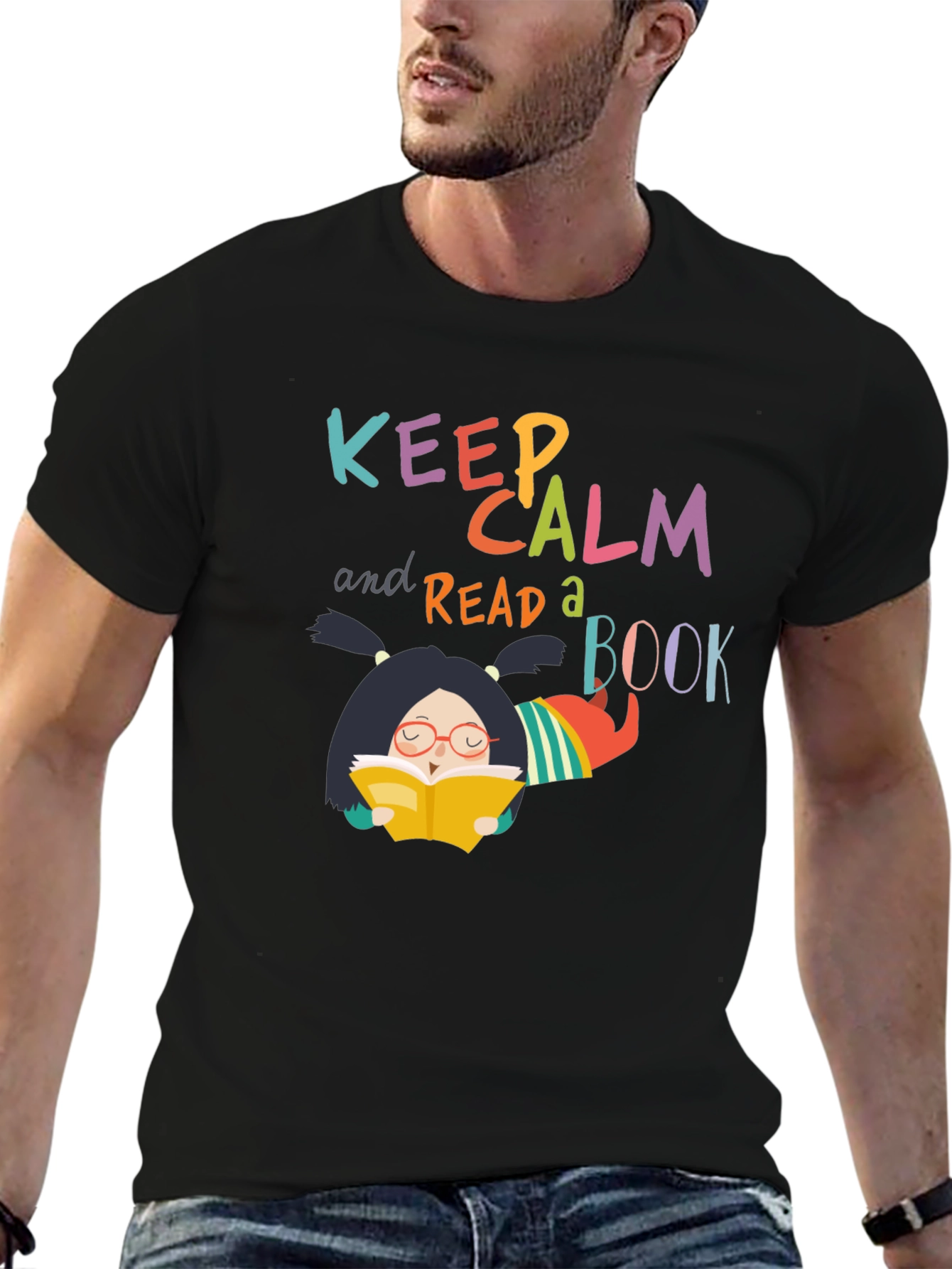 Black Keep Calm and Read a Book T-Shirt view 6