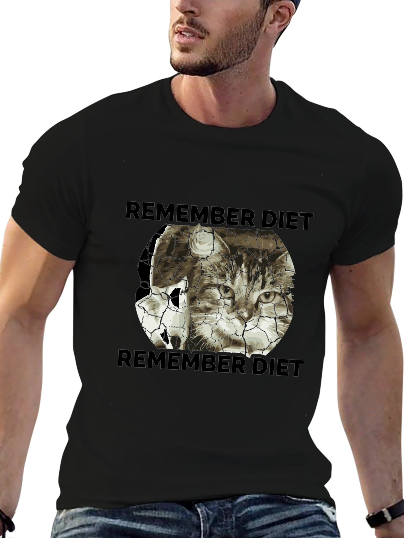 Black Remember Diet Cat Graphic T-Shirt view 6