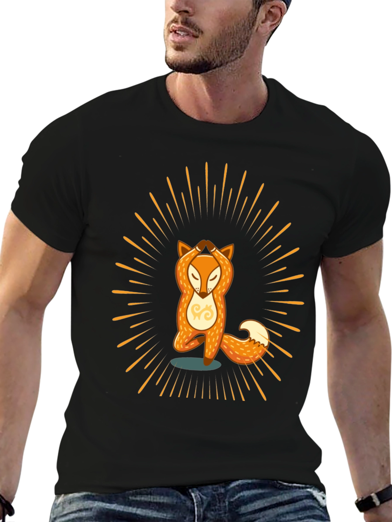 Black Yoga Fox Graphic Tee - Zen Vibes T-Shirt view 6