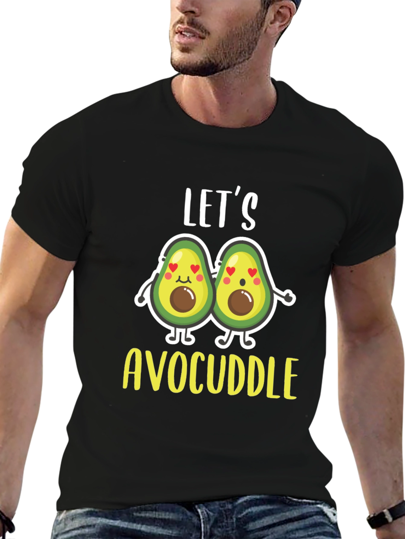 Black Let's Avocuddle Black T-Shirt view 6