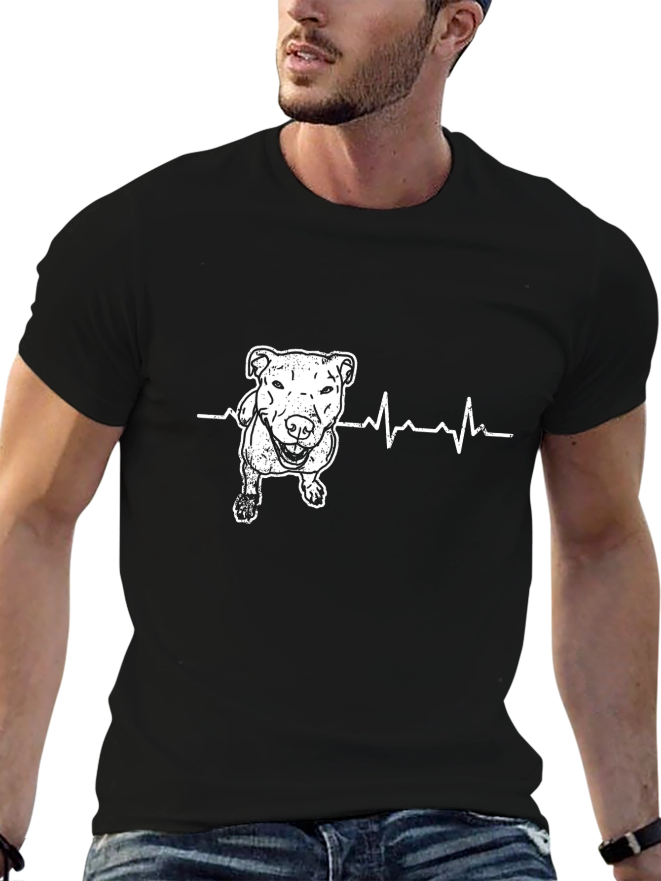Black Dog Heartbeat Graphic Tee - Black Cotton Blend view 6