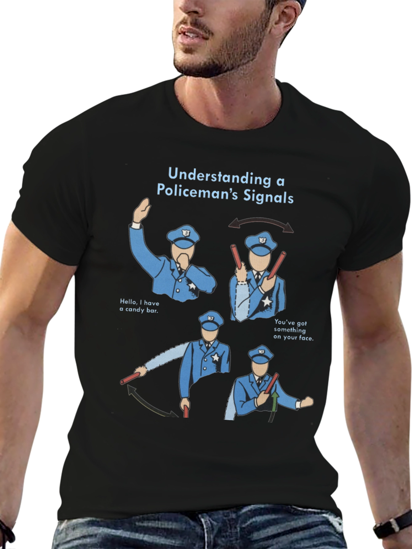 Black Funny Policeman's Signals Graphic Tee view 6