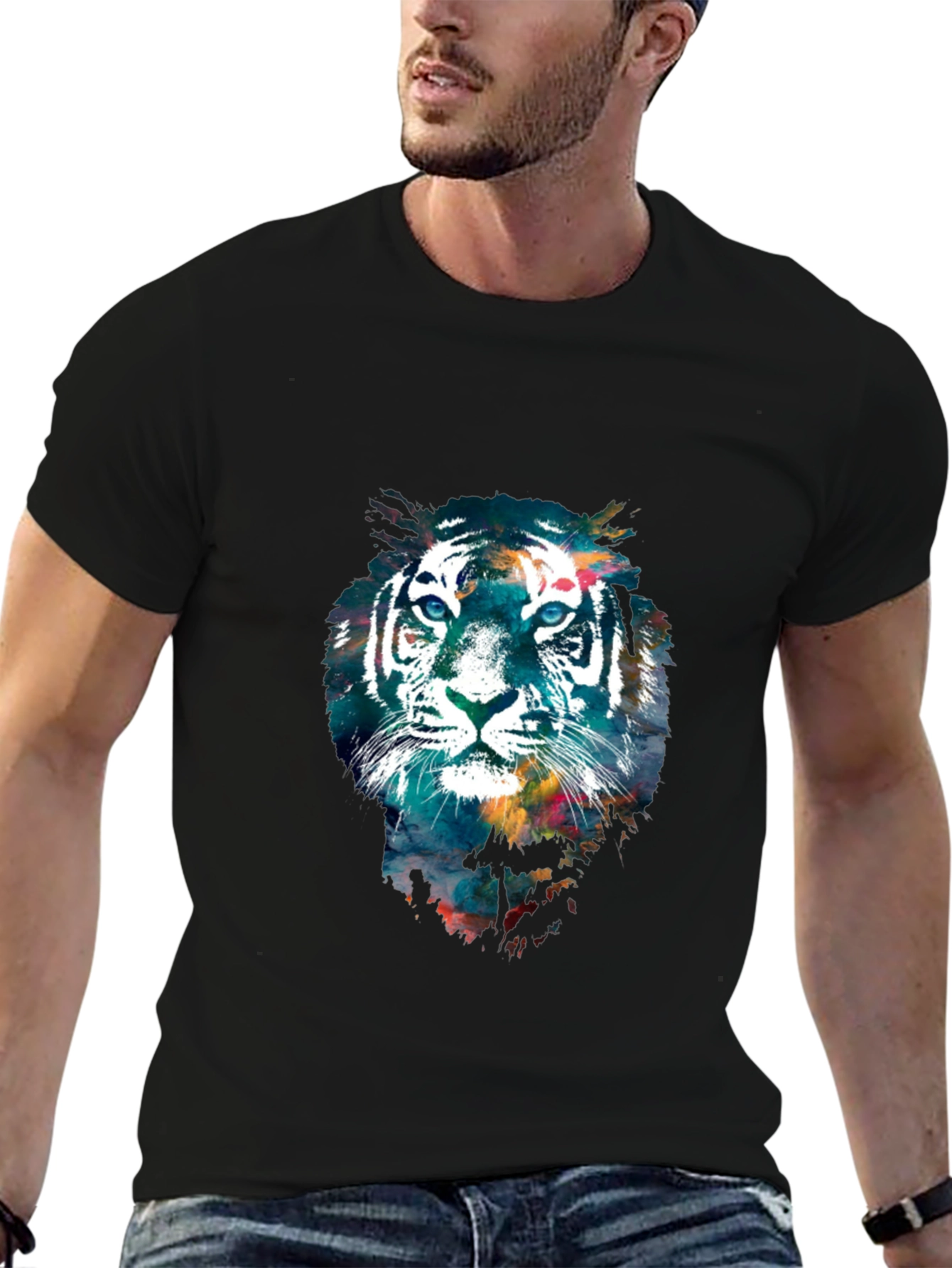 Black Abstract Tiger Graphic Tee - Cool Men's T-Shirt view 6