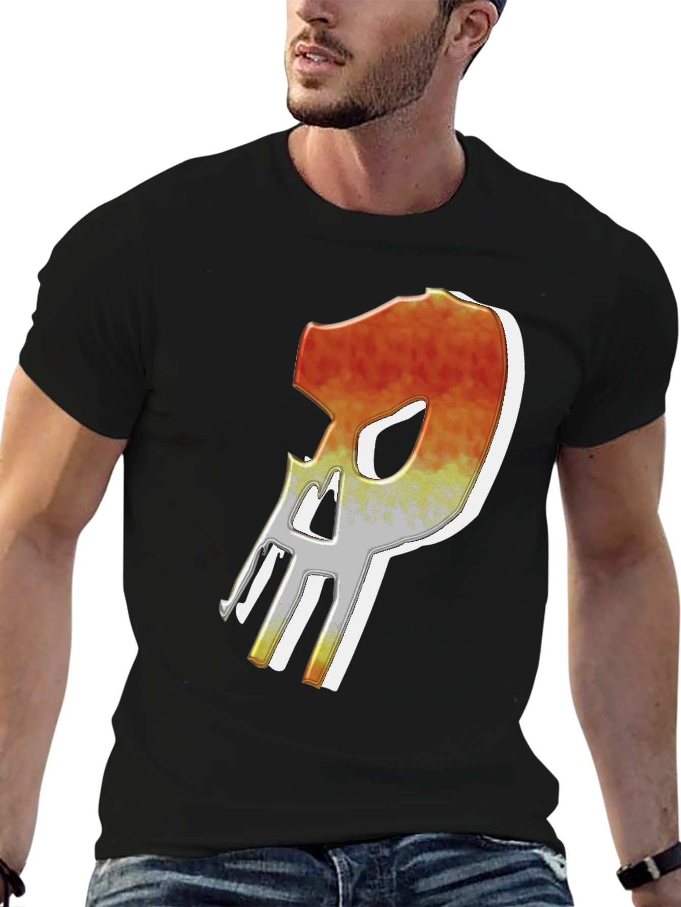 Black Fiery Skull Graphic Tee - Edgy Men's T-Shirt view 6