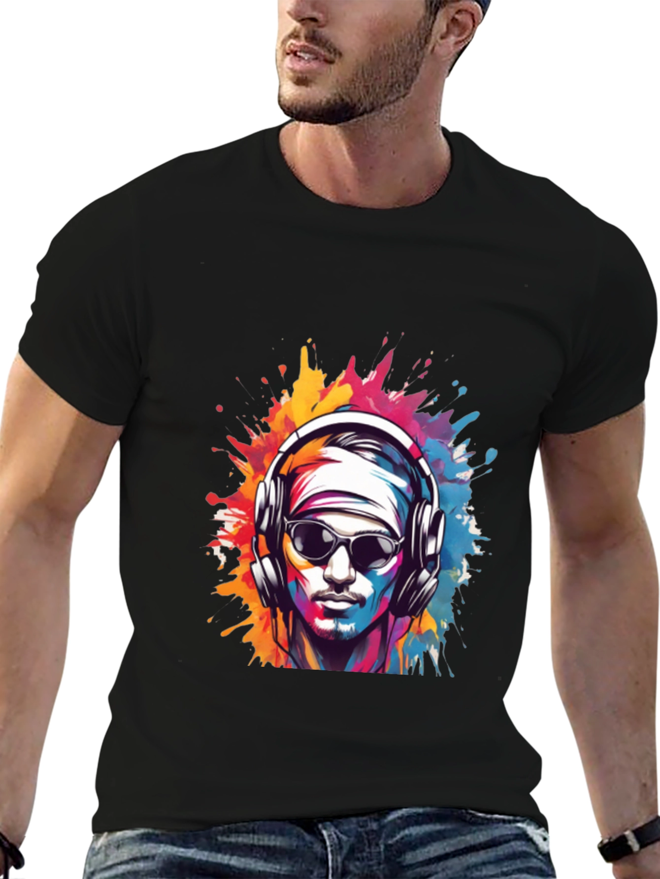 Black Men's Black Graphic Tee: Music Lover view 6