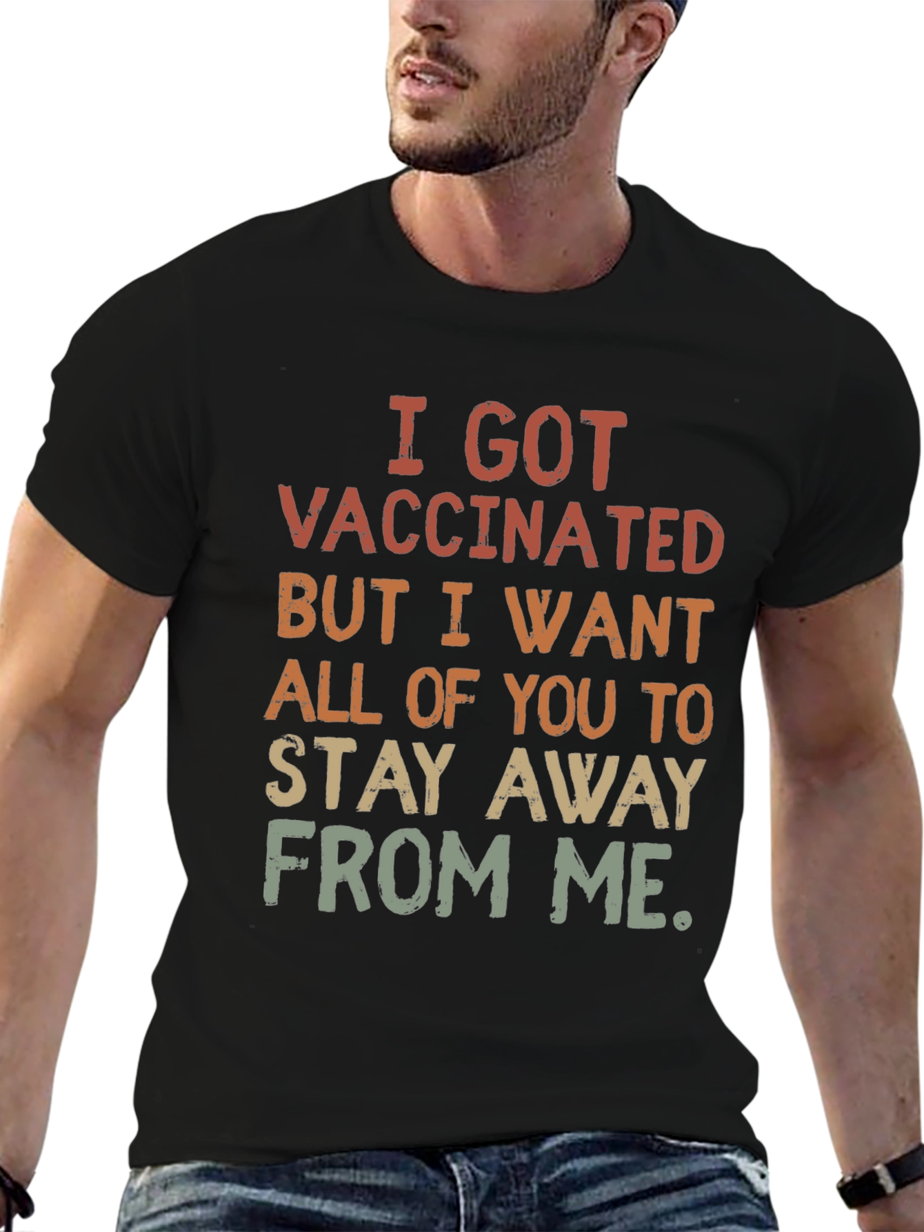 Black Funny Vaccinated Graphic T-Shirt: Stay Away view 6