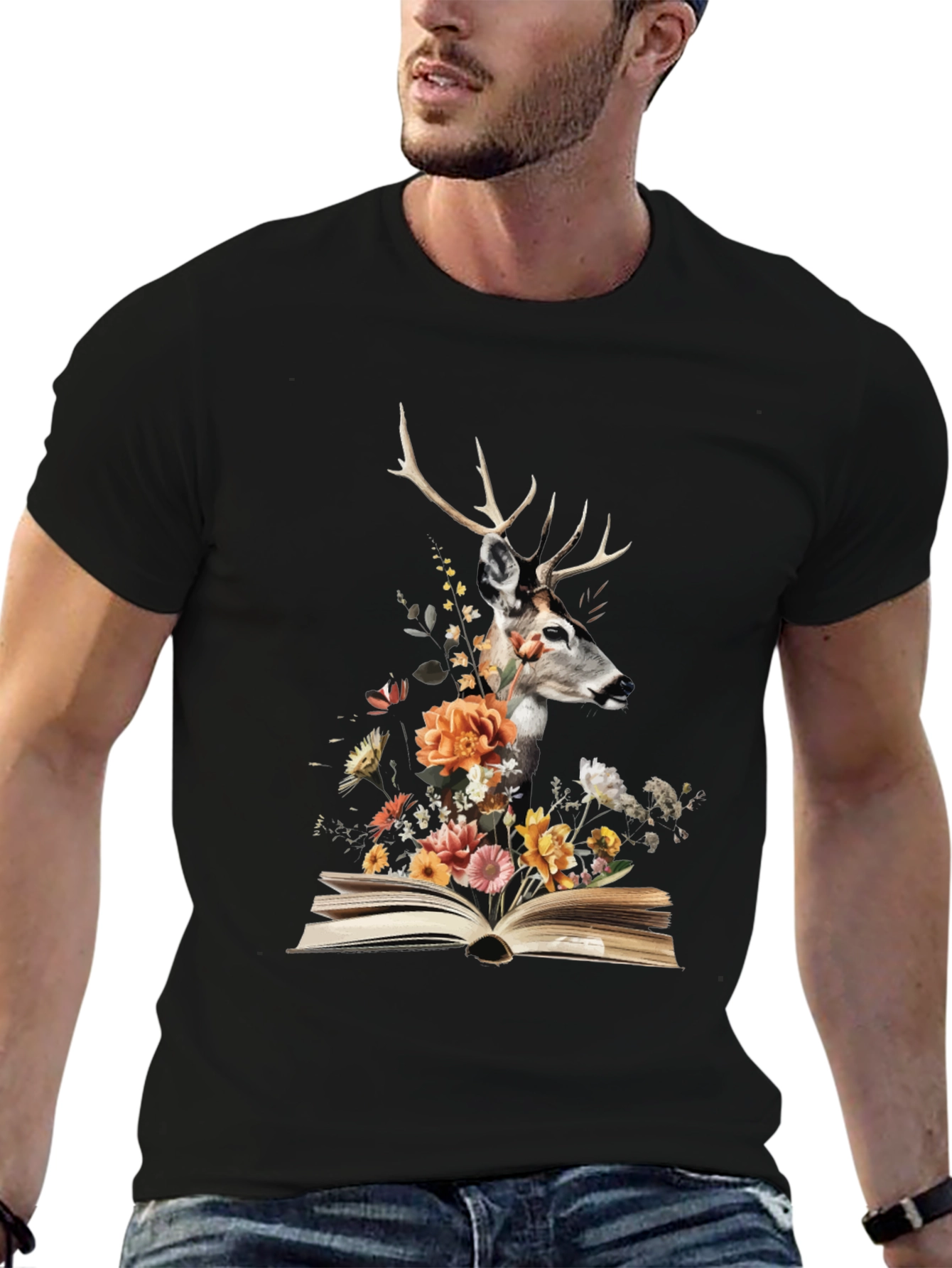Black Deer in Book Floral Tee view 6
