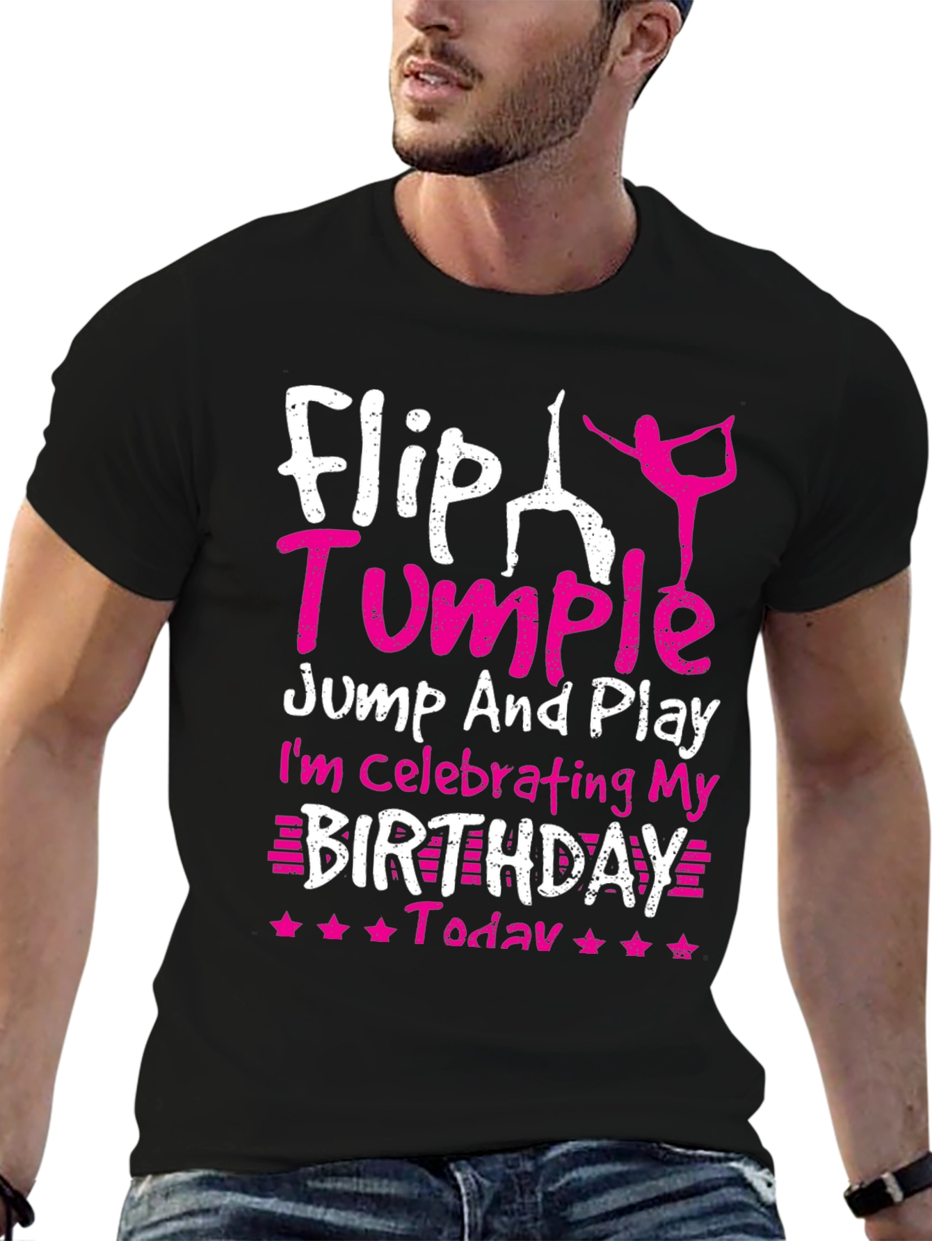 Black Flip Tumble Birthday Gymnastics T-Shirt view 6