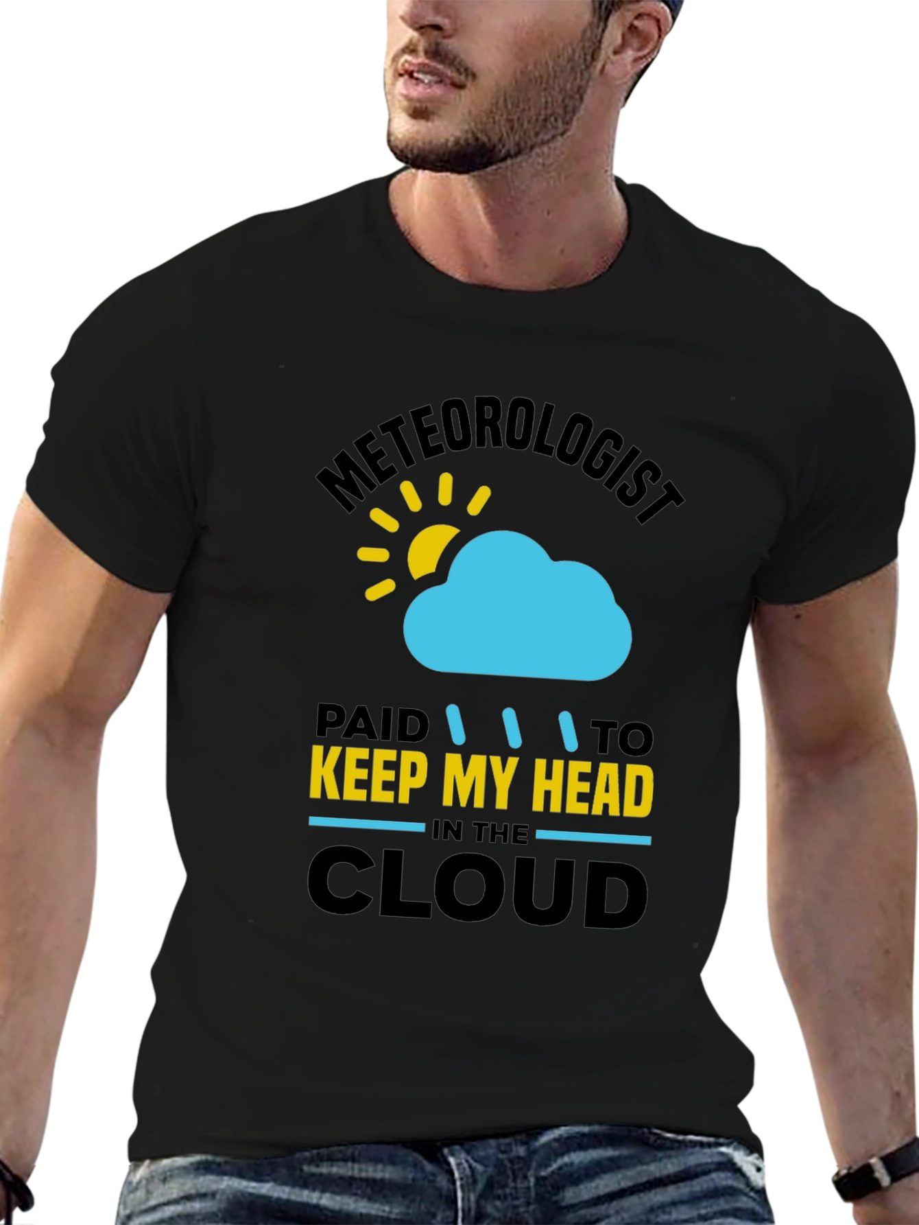 Black Meteorologist T-Shirt - Keep My Head in the Cloud view 6
