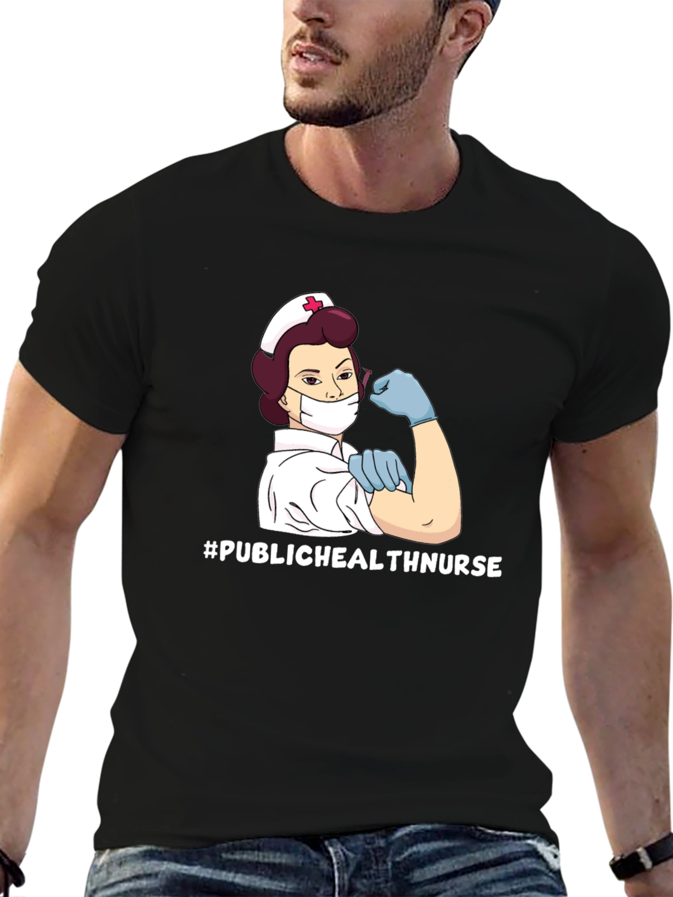 Black Public Health Nurse T-Shirt - Black view 6