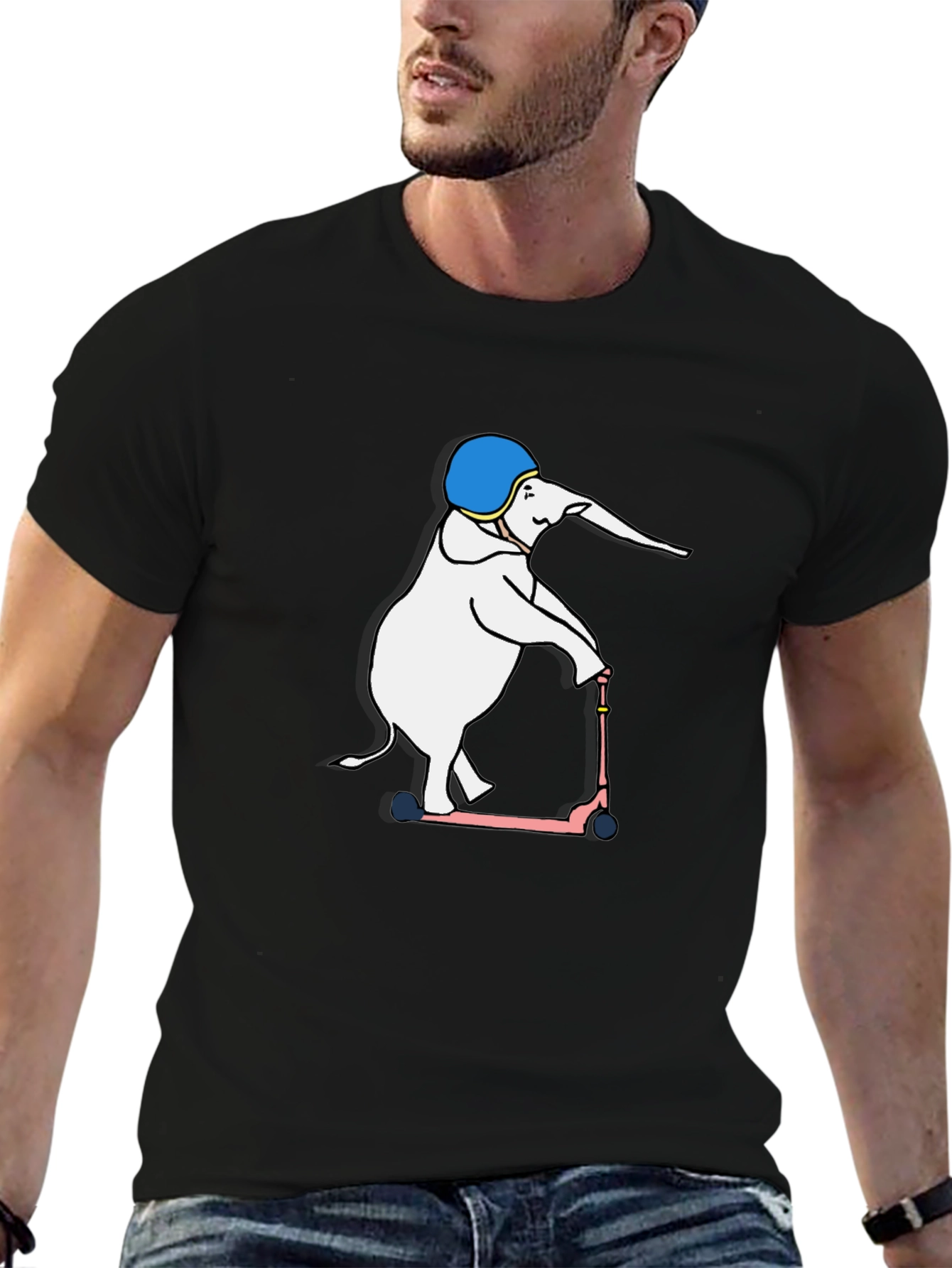 Black Elephant on Scooter Graphic T-Shirt view 6