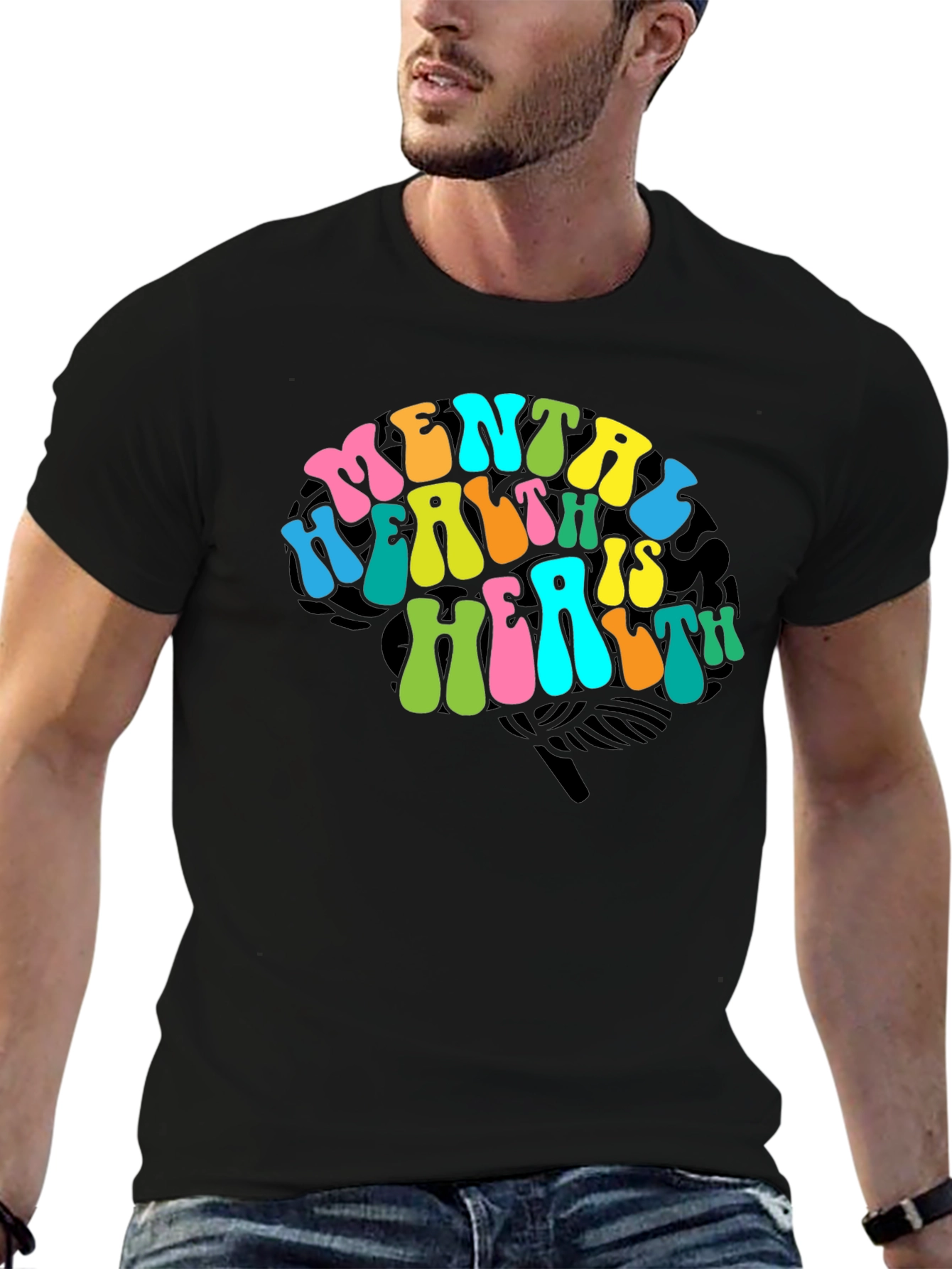 Black Mental Health Brain Graphic T-Shirt view 6