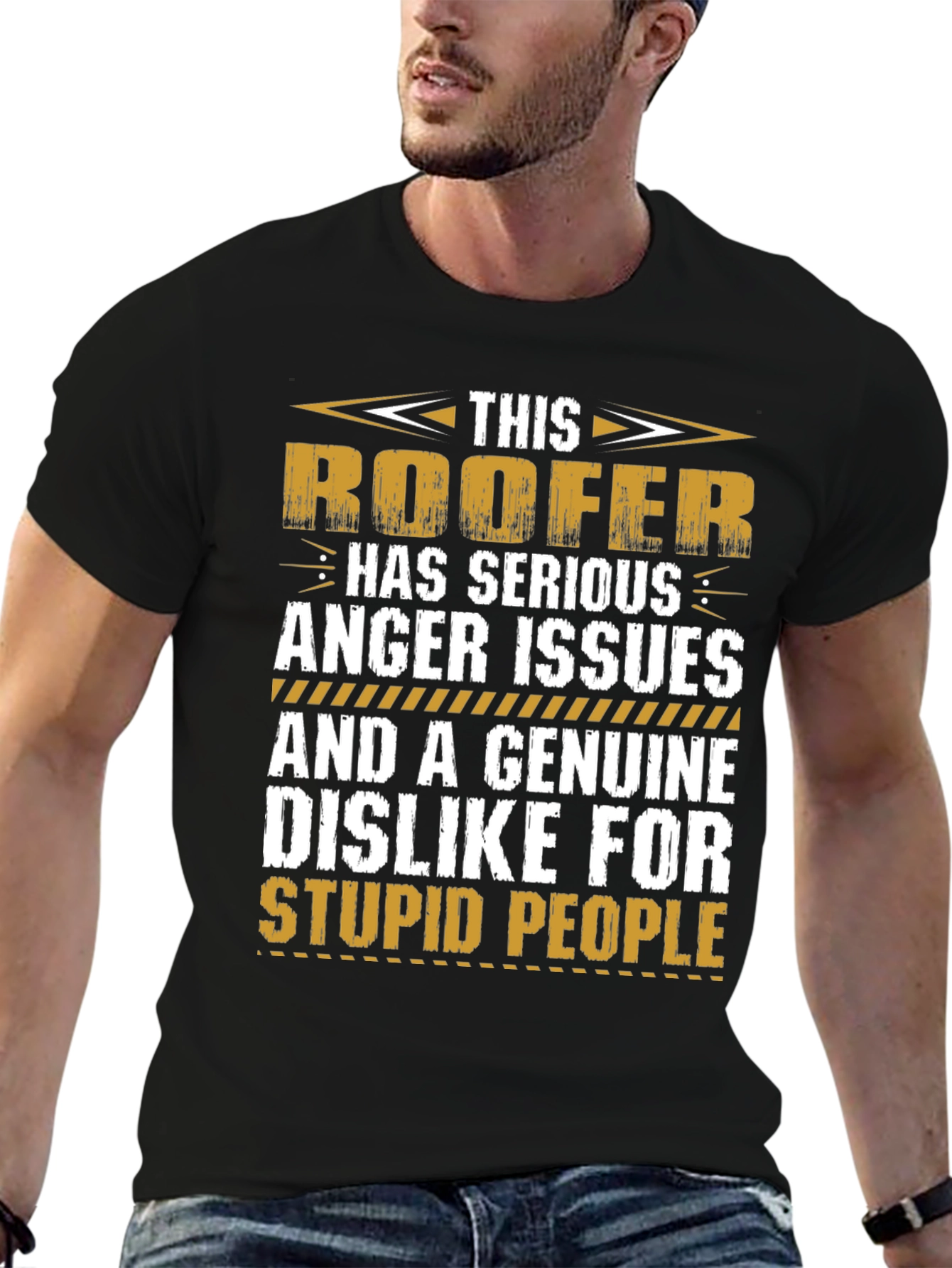 Black Roofer Humor Graphic T-Shirt - Anger Issues view 6