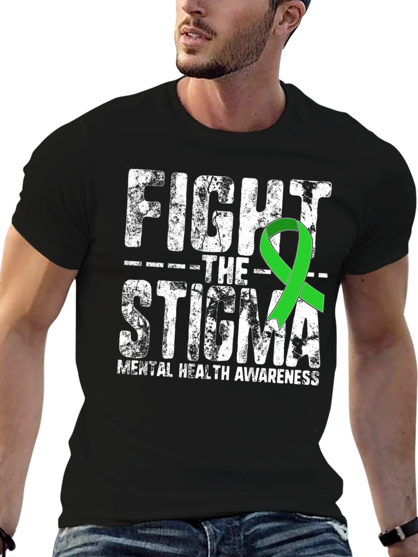 Black Fight The Stigma Mental Health Awareness T-Shirt view 6