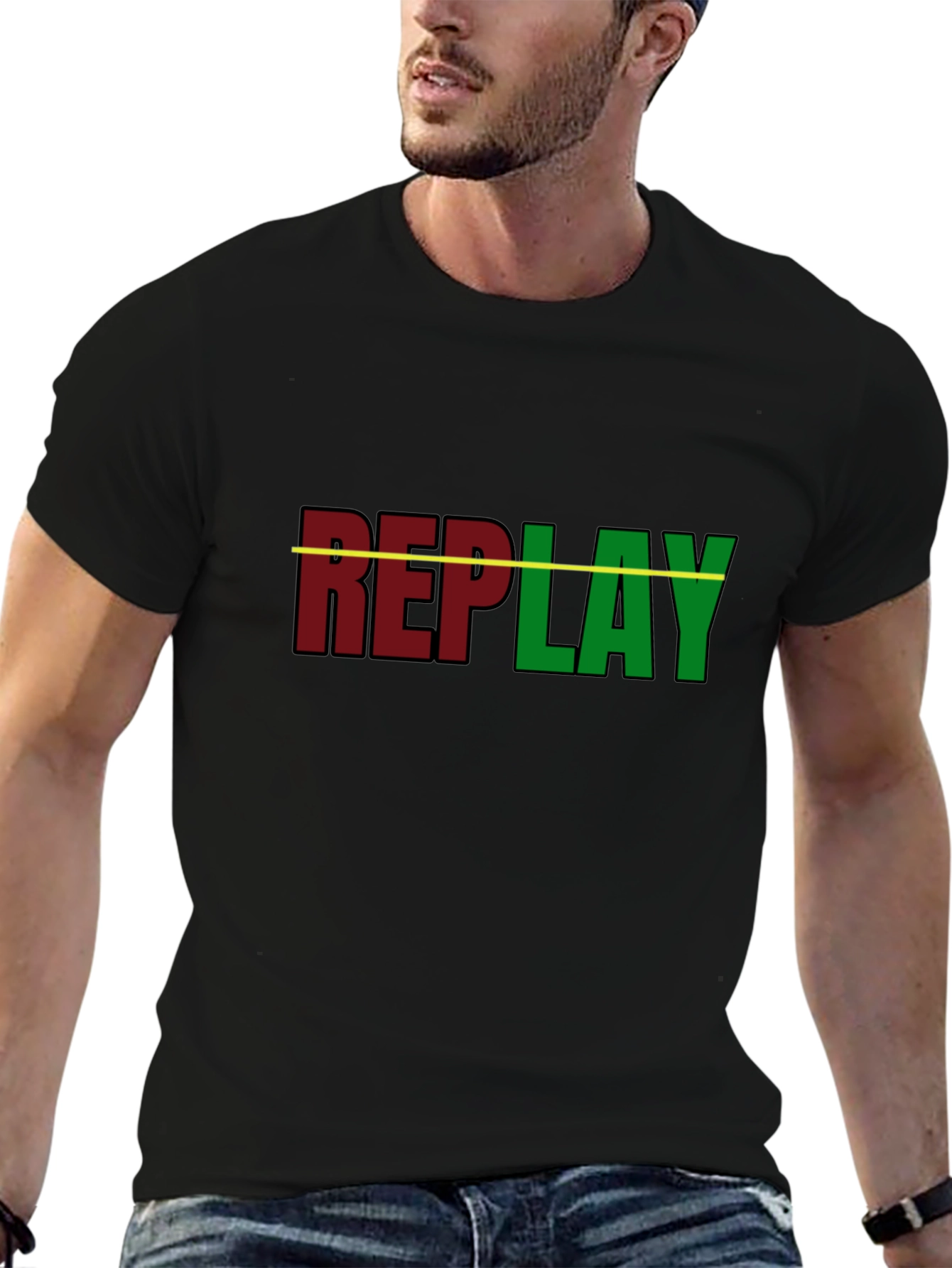 Black Replay Graphic T-Shirt - Black Cotton Tee view 6