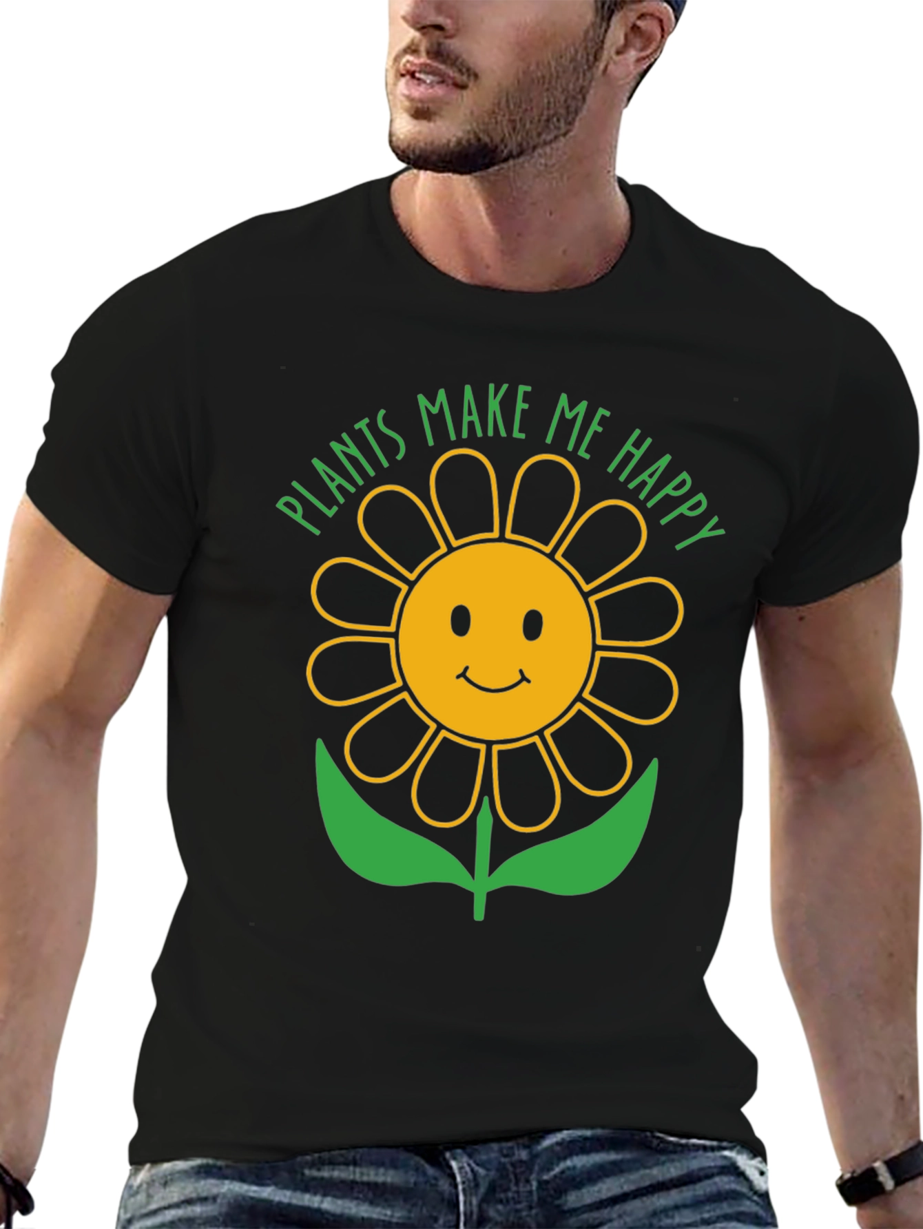 Black Plants Make Me Happy Sunflower Graphic T-Shirt view 6