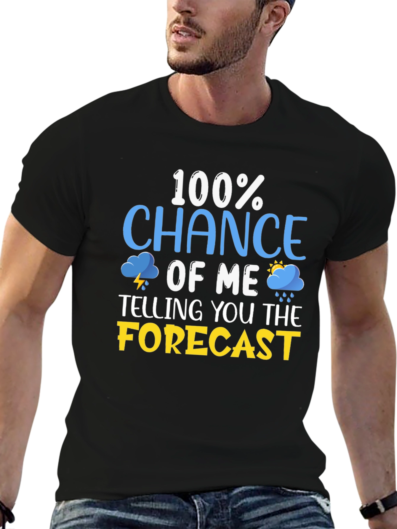 Black Funny Weather Forecast T-Shirt view 6