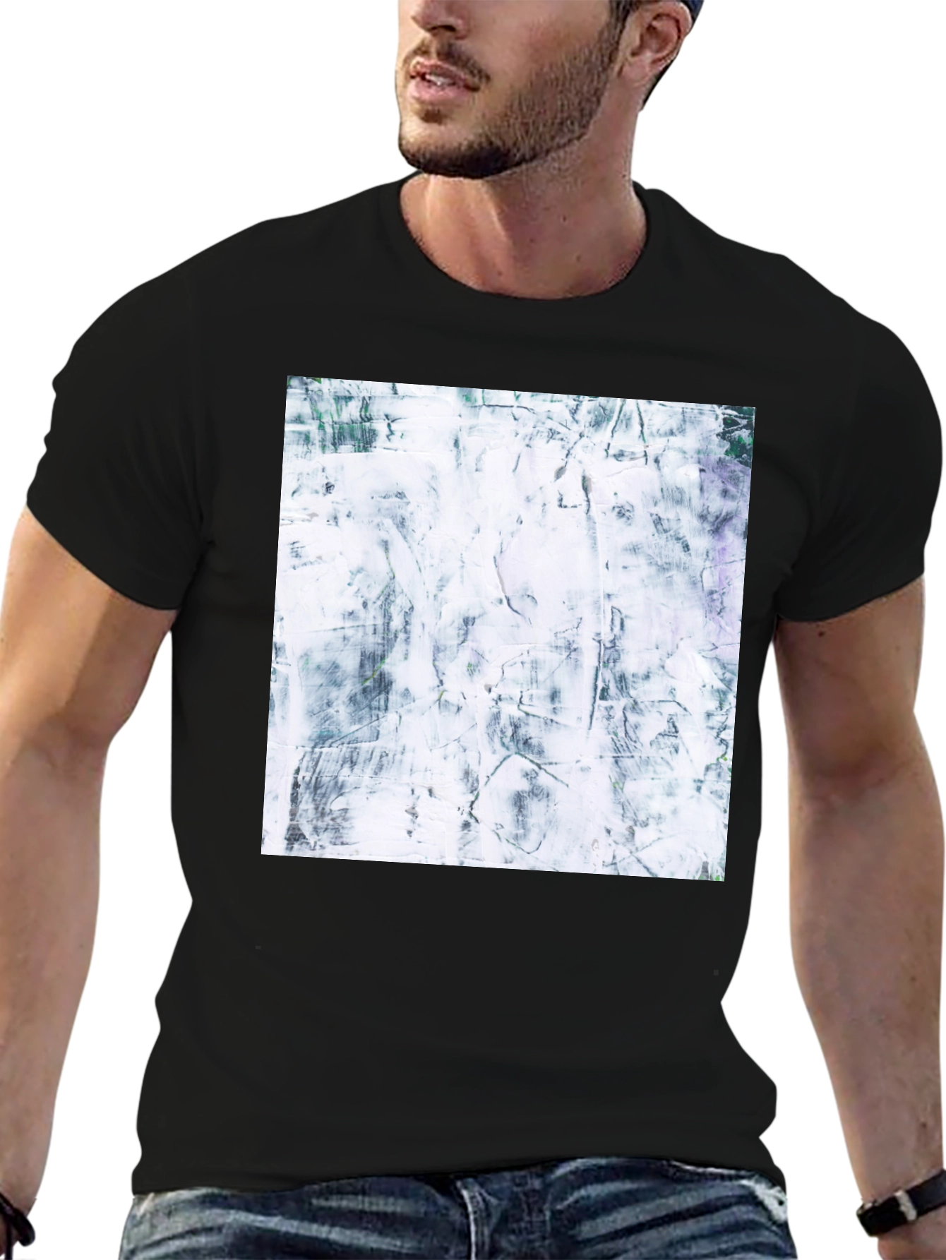 Black Abstract Texture Print Black T-Shirt view 6
