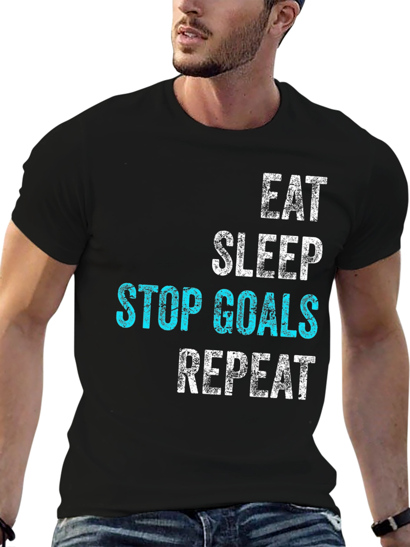 Black Eat Sleep Stop Goals Repeat Graphic Tee view 6