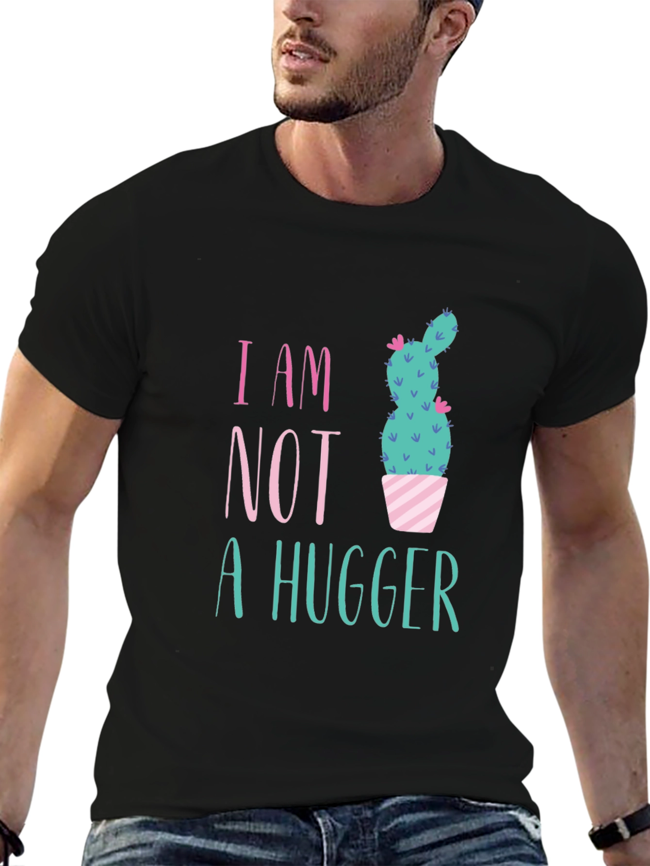 Black I Am Not A Hugger Cactus Graphic Tee view 6