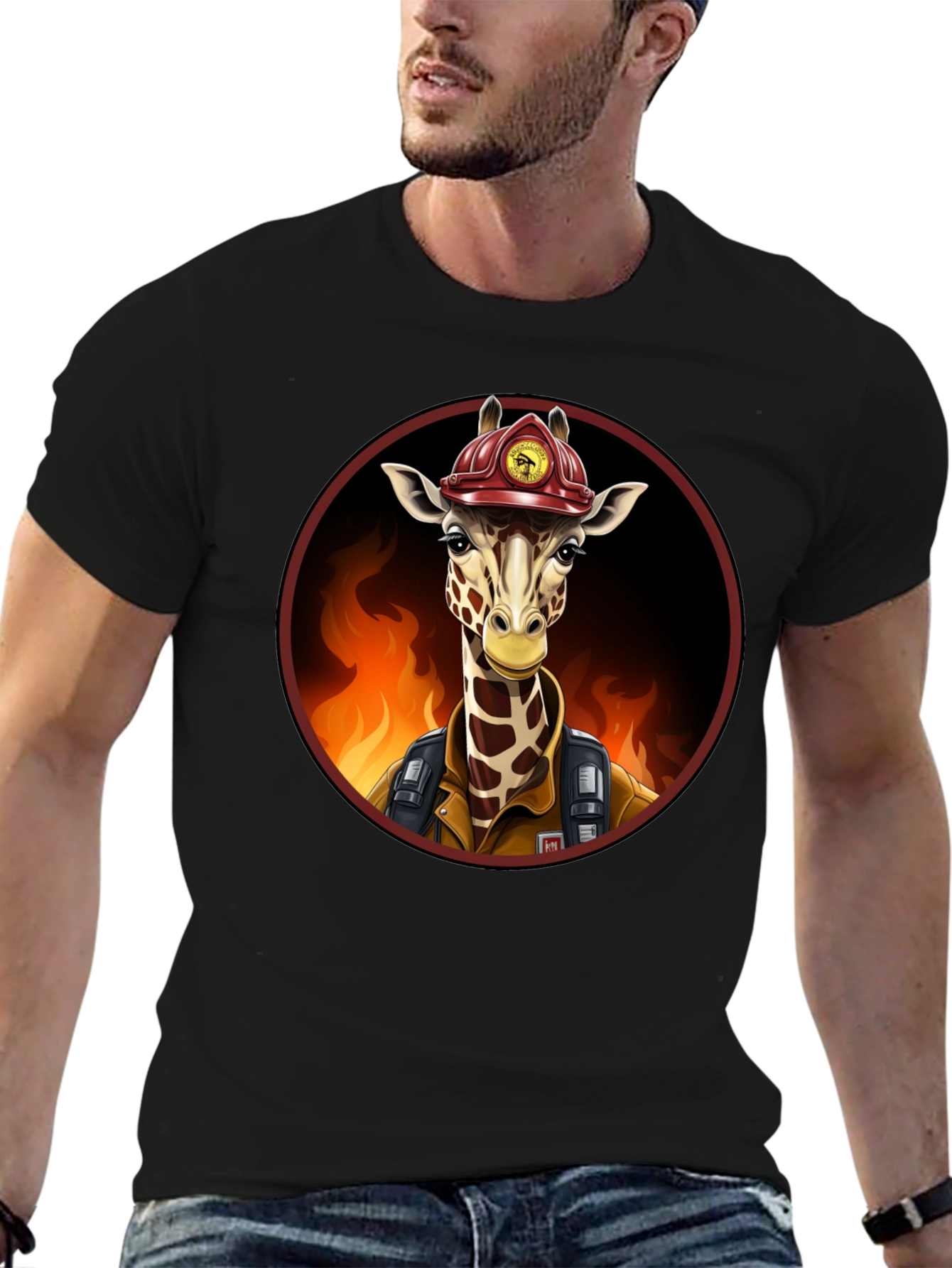 Black Giraffe Firefighter Graphic Tee view 6