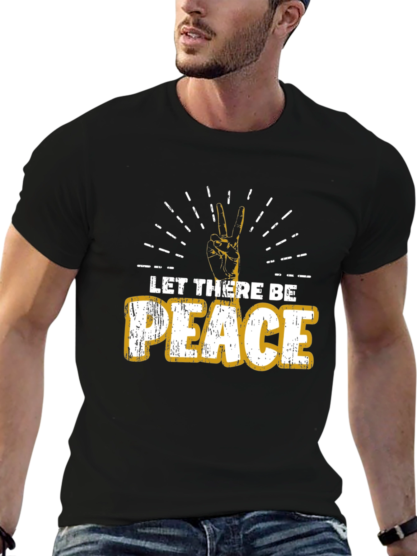 Black Let There Be Peace Graphic Tee - Soft Cotton Blend view 6