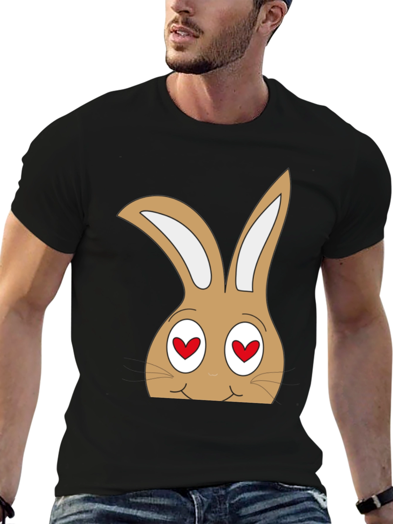 Black Funny Bunny Heart Eyes T-Shirt view 6