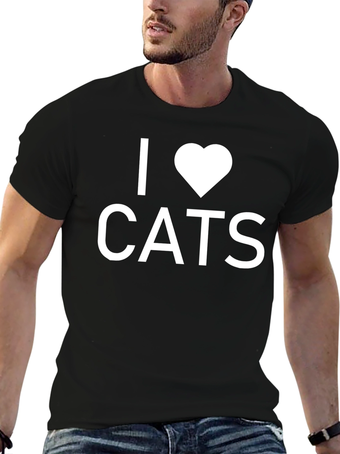 Black I Heart Cats Black T-Shirt - Unisex Design view 6