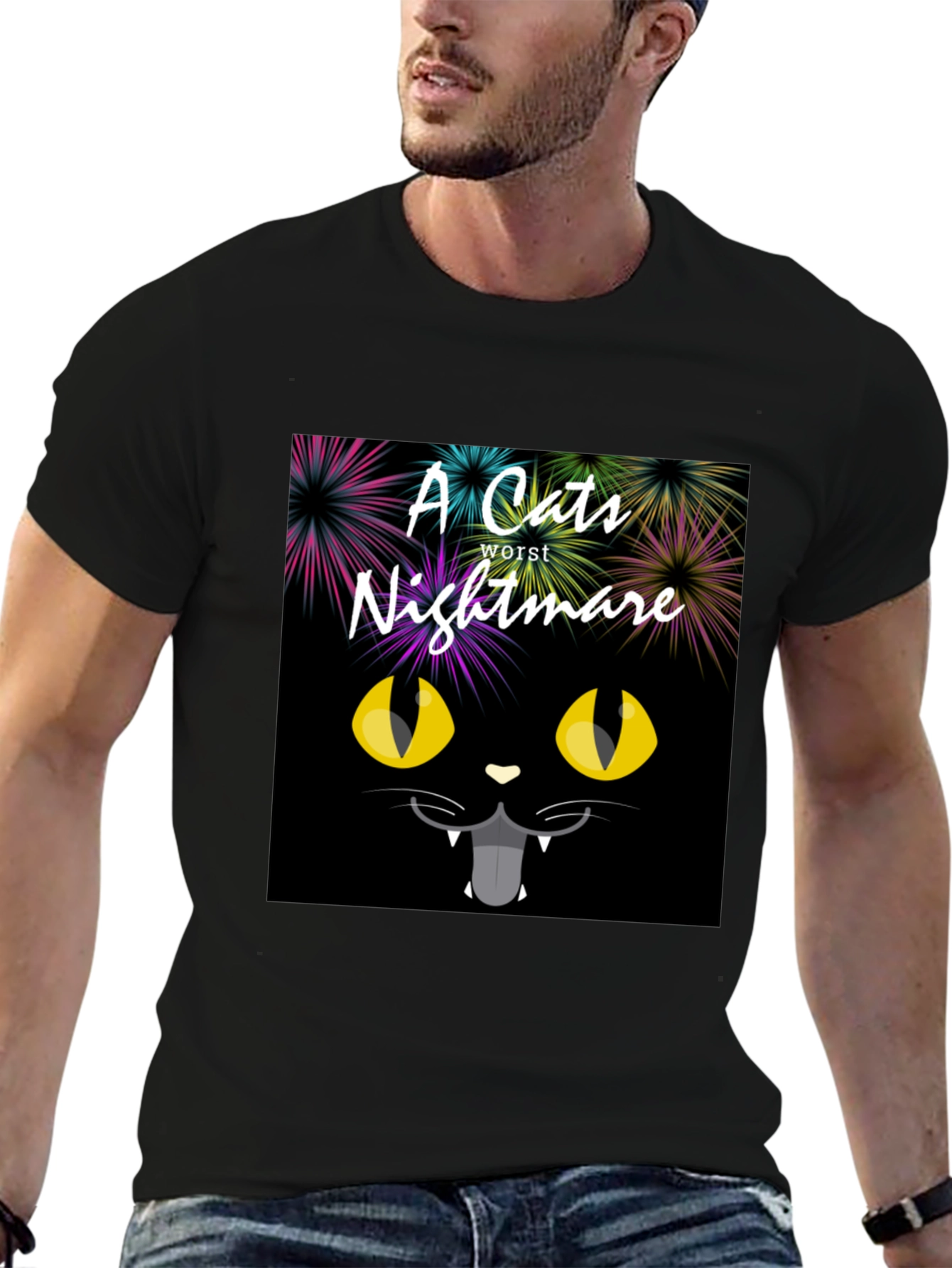 Black A Cat's Worst Nightmare Black Graphic T-Shirt view 6