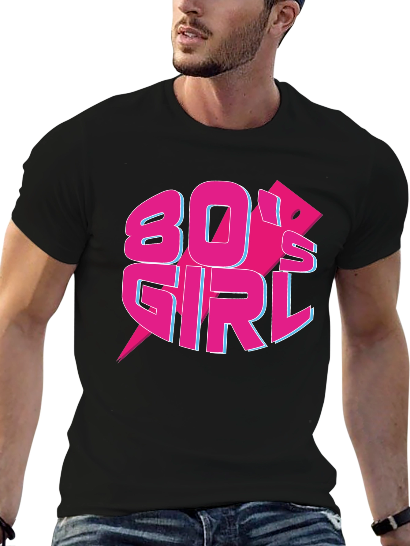 Black 80's Girl Retro T-Shirt view 6