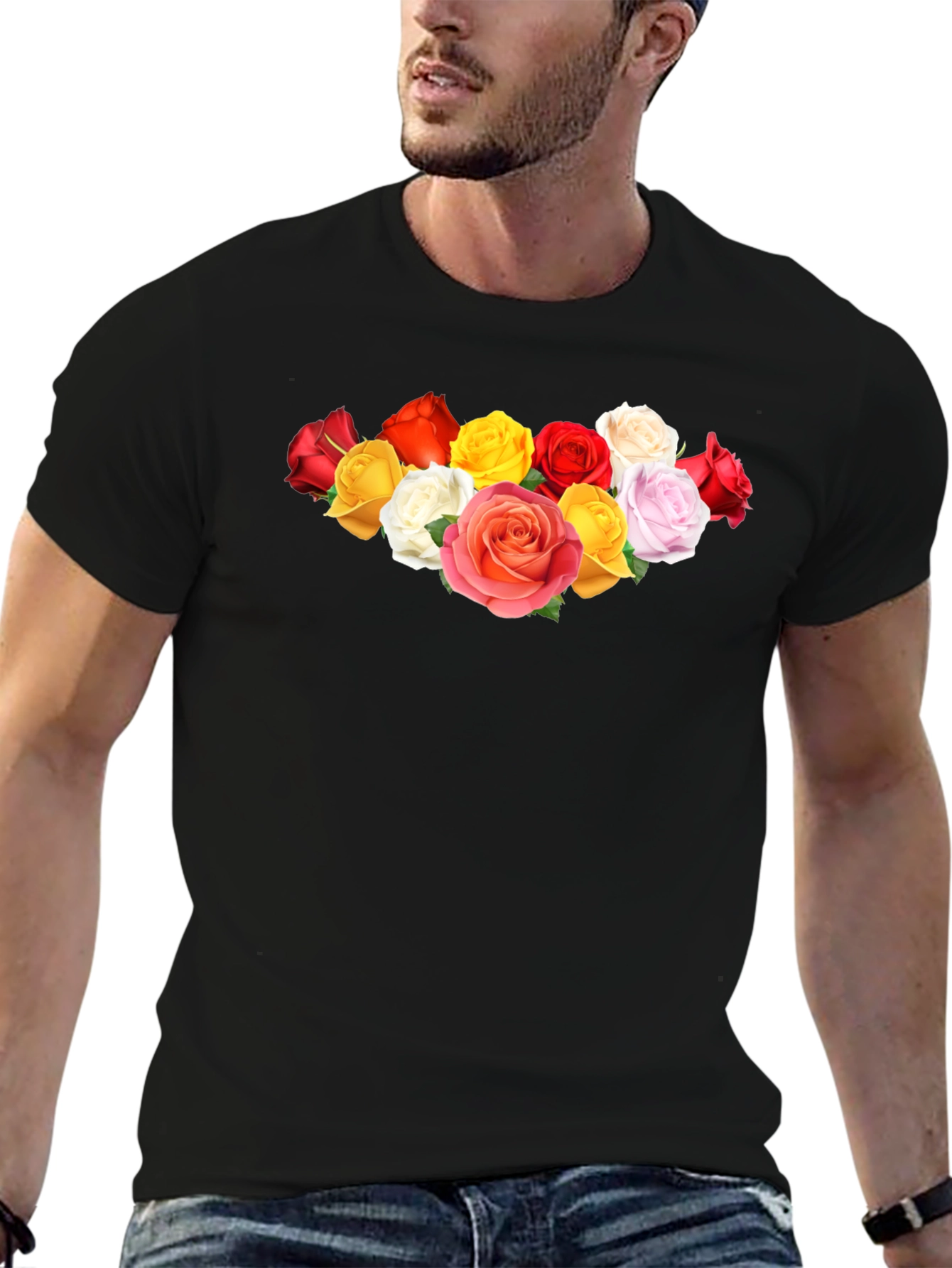 Black Floral Rose Graphic Black Tee view 6
